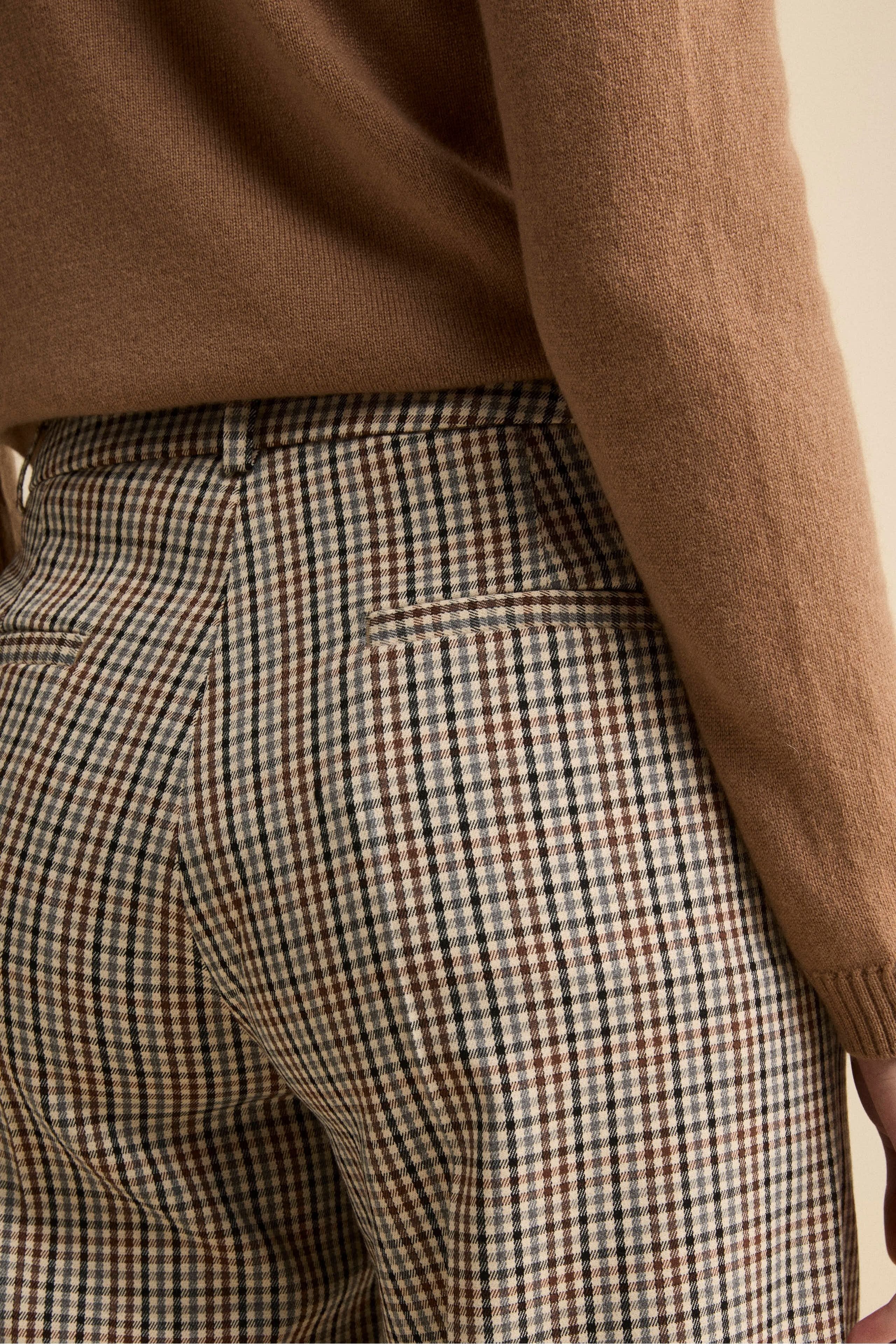 Wide-Leg Checked Trousers - Beige check