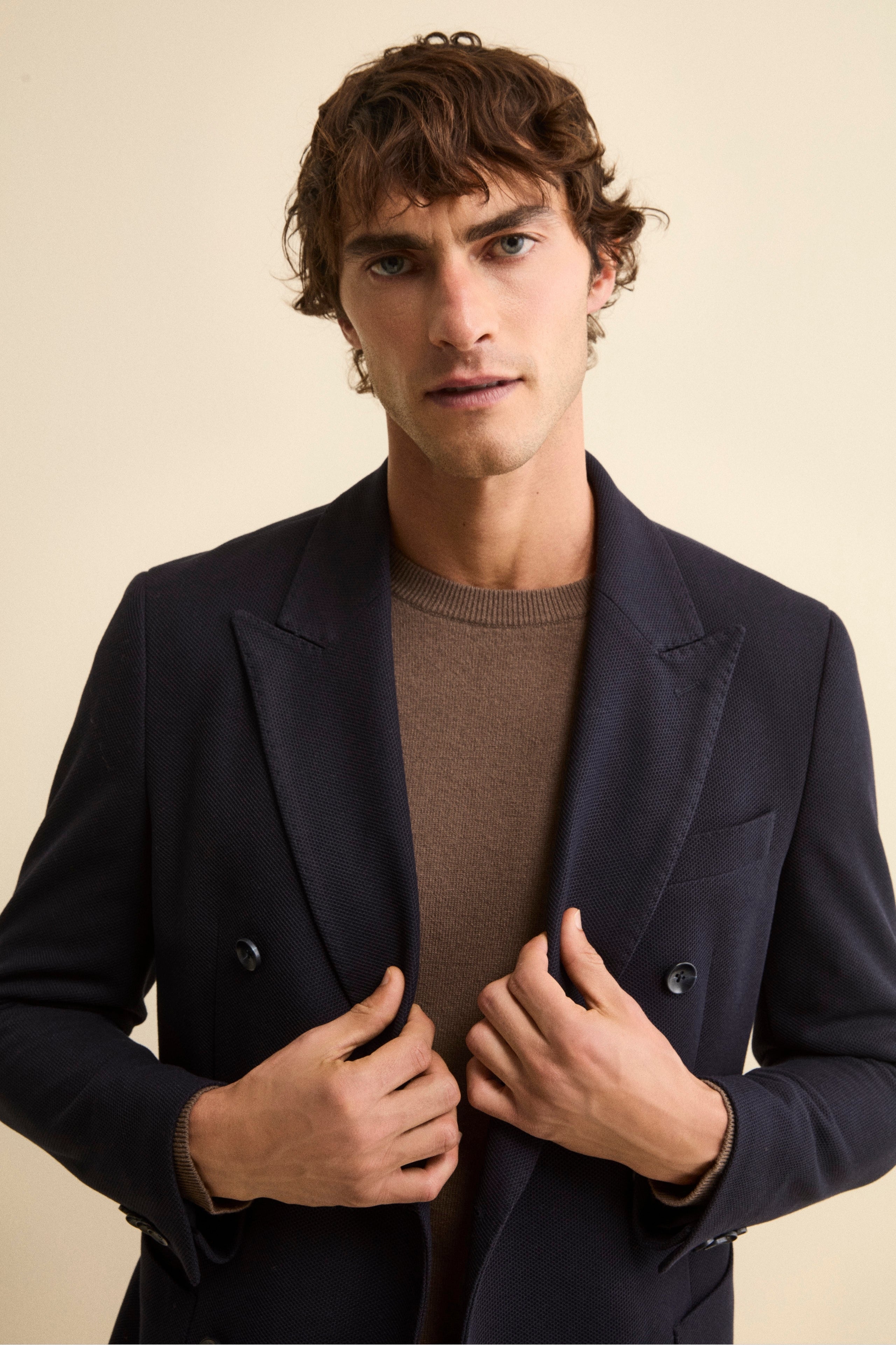 Unlined Double-Breasted Blazer Regular Fit - Navy blue