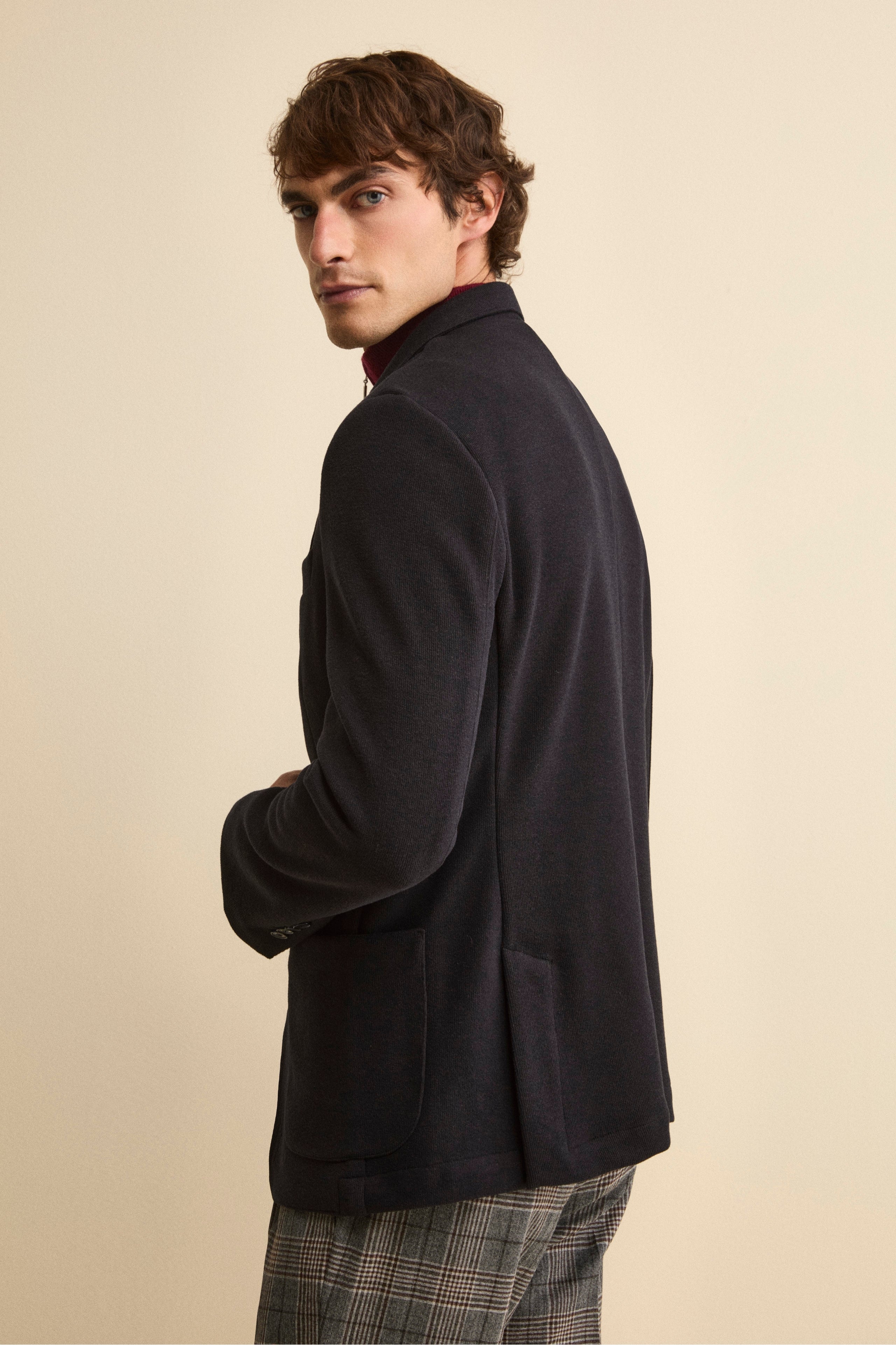 Ungefüttertes Einreiher Jersey Sakko - BLAU