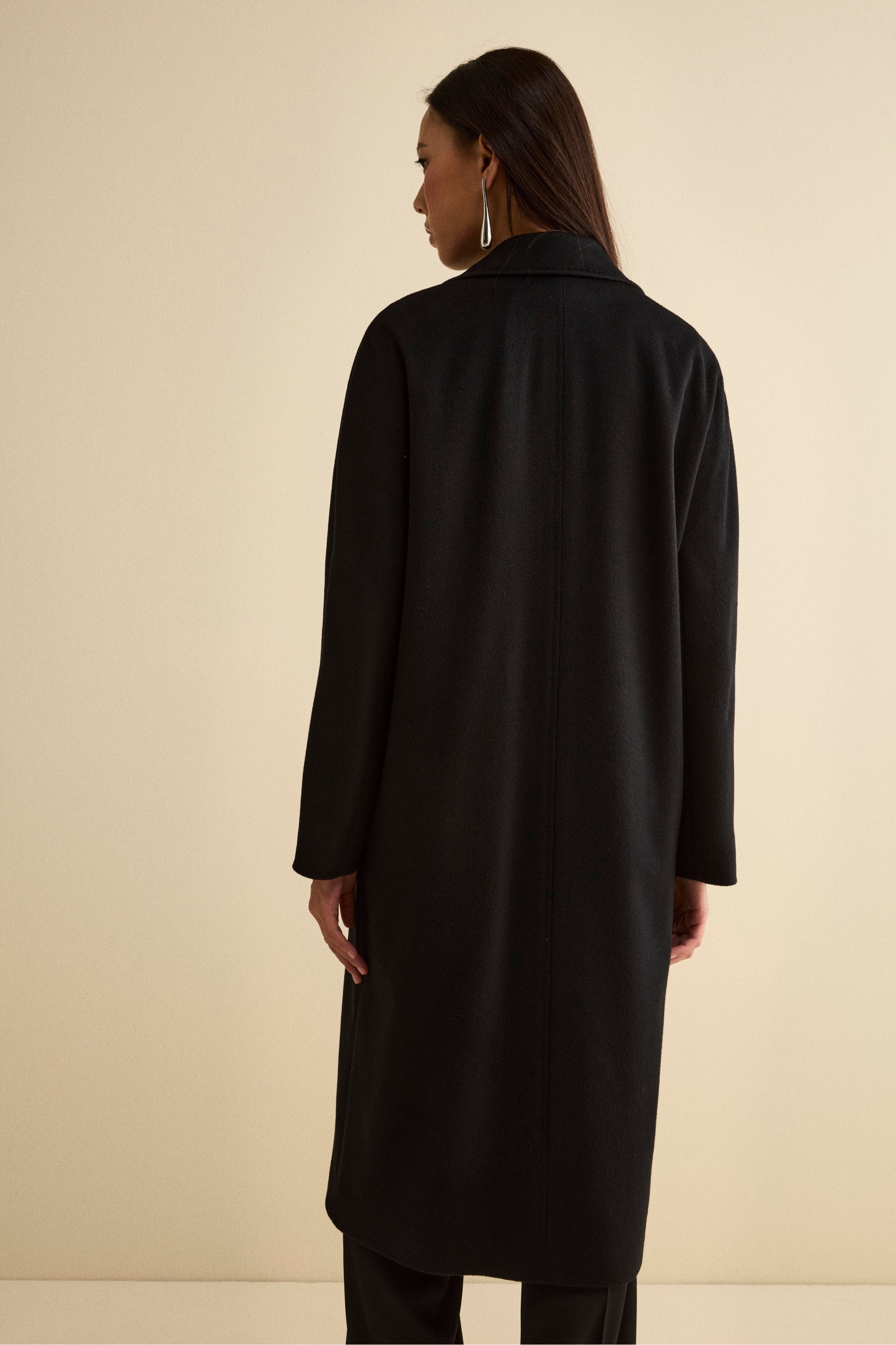 Oversized Double-Breasted Coat in Pure Cashmere - BLACK