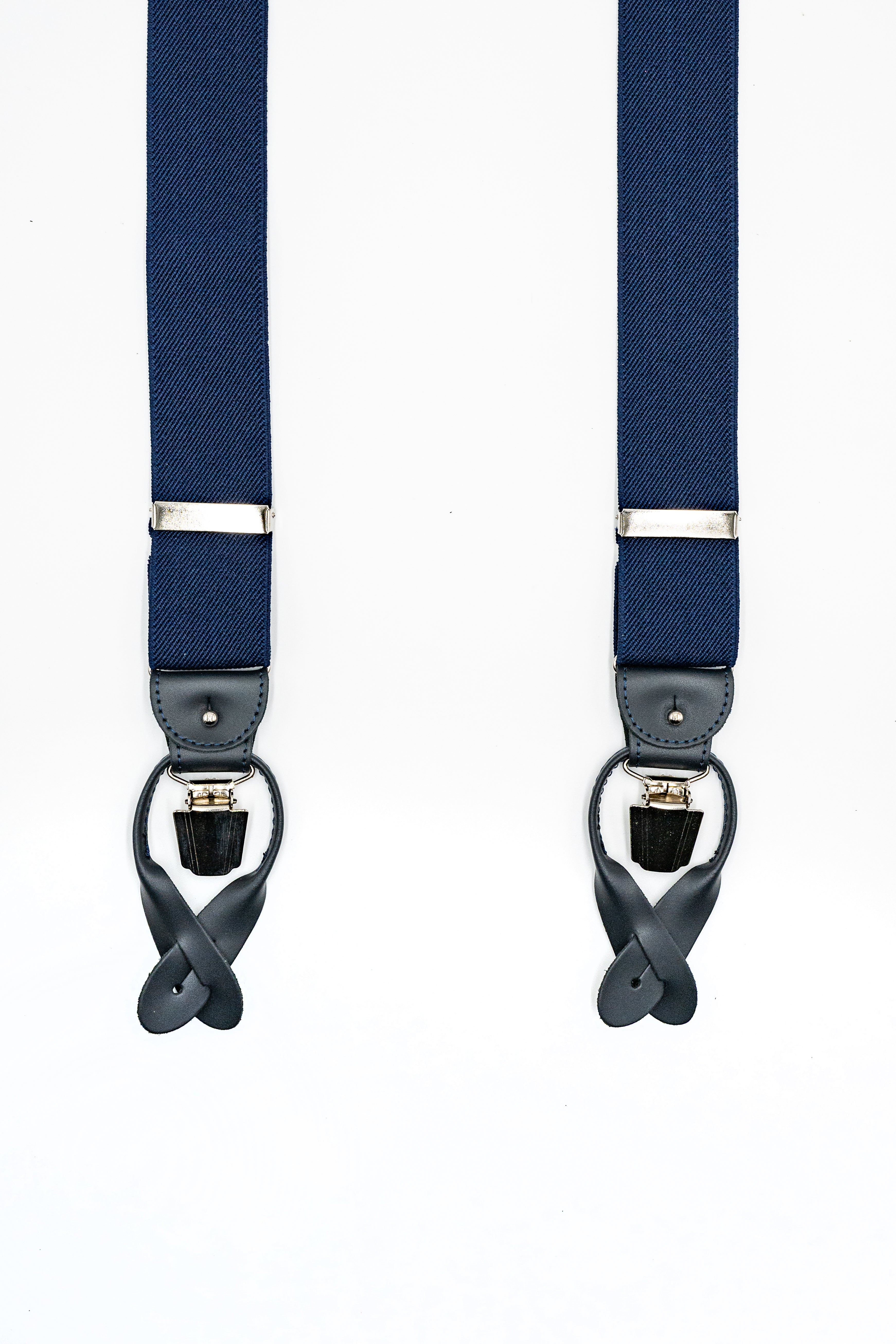 Bretelle Tinta Unita con Clip e Asole in Pelle - BLU