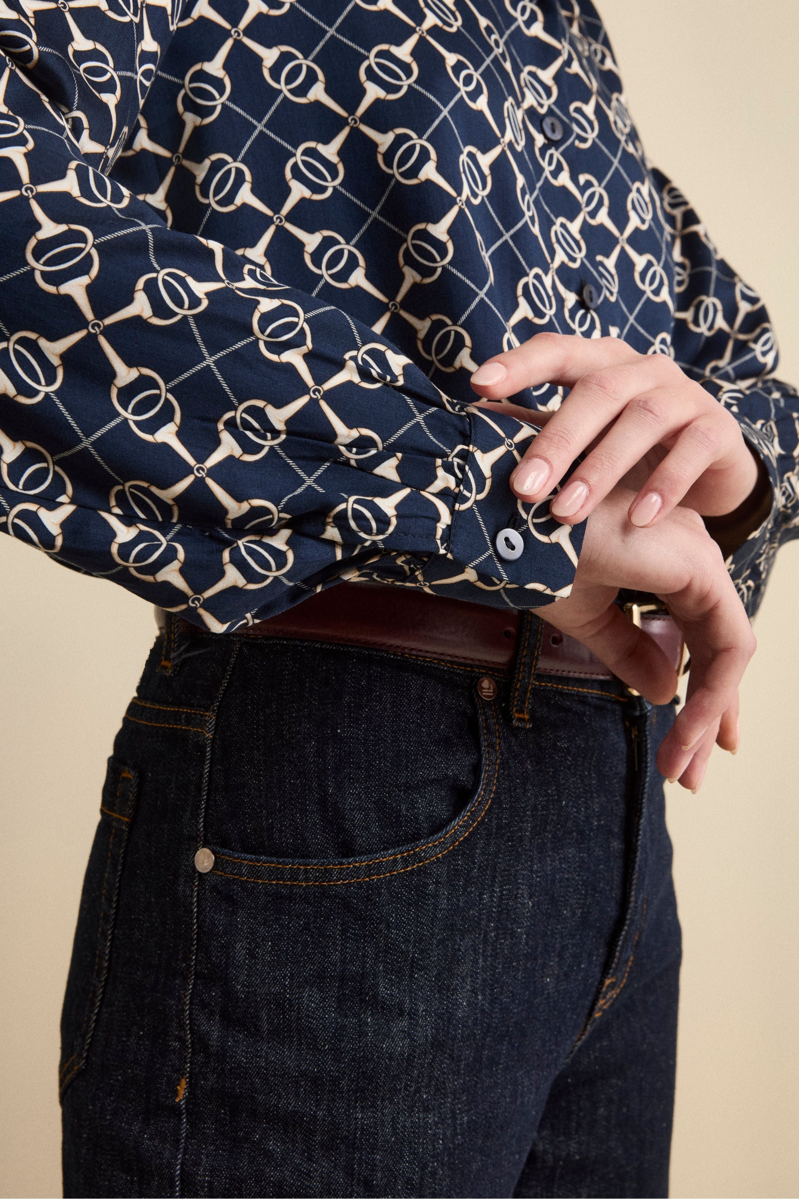 Chemise en satin imprimé - Motif bleu