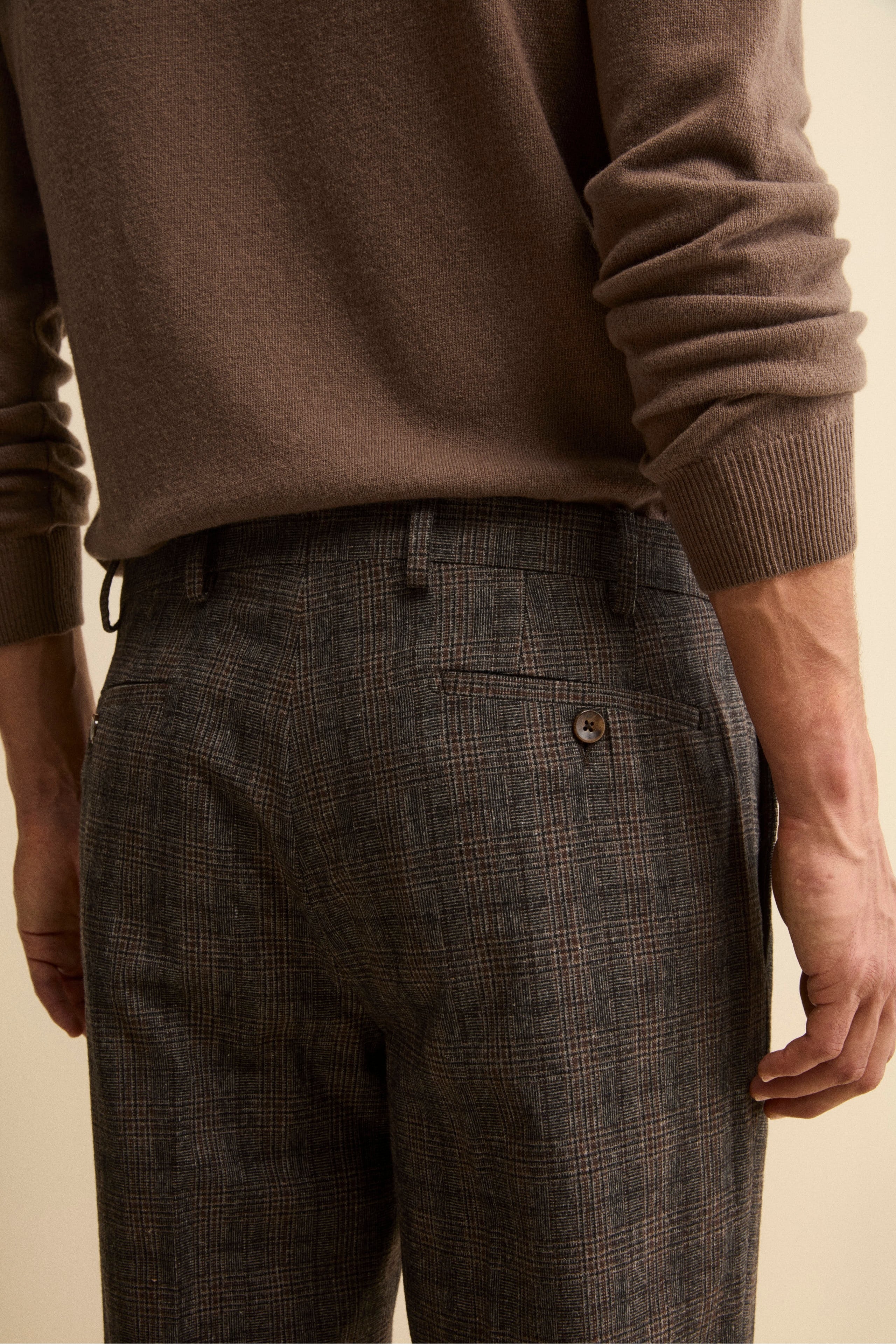 Prince of Wales Trousers in Cotton-Wool Blend - Brown pattern