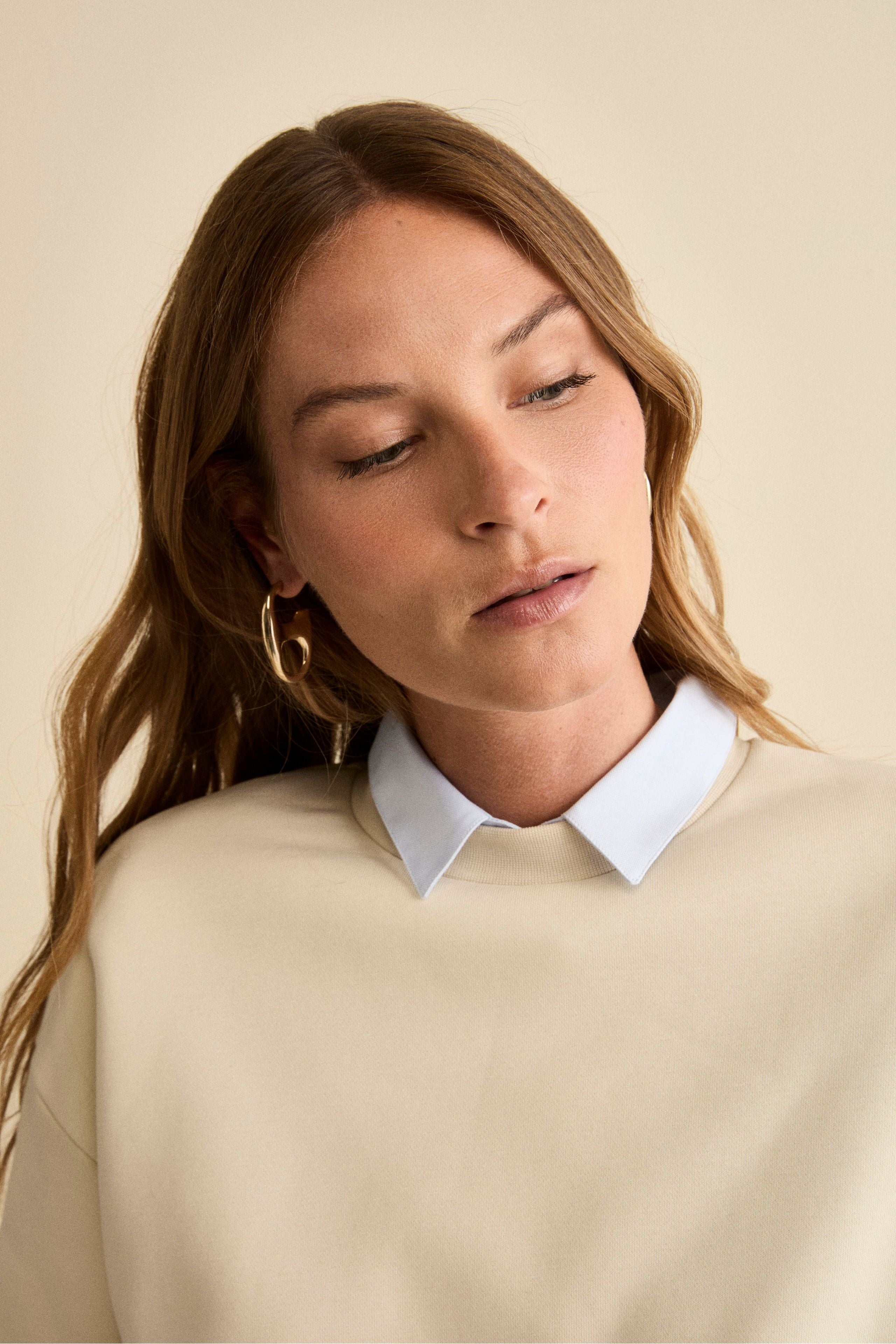 Oversized Cotton Crewneck Sweatshirt - Butter white