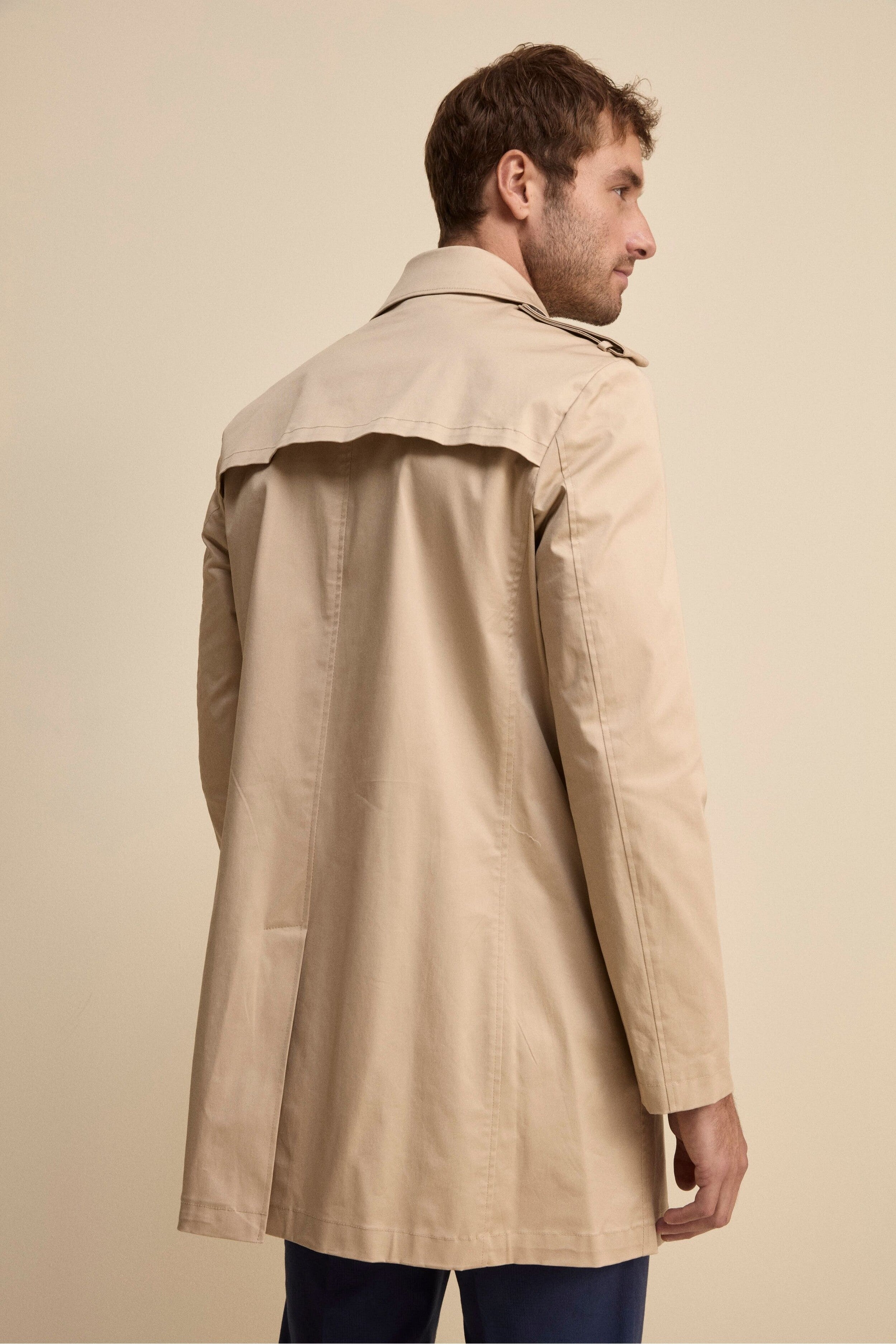 Trench Midi Monopetto in Cotone - BEIGE