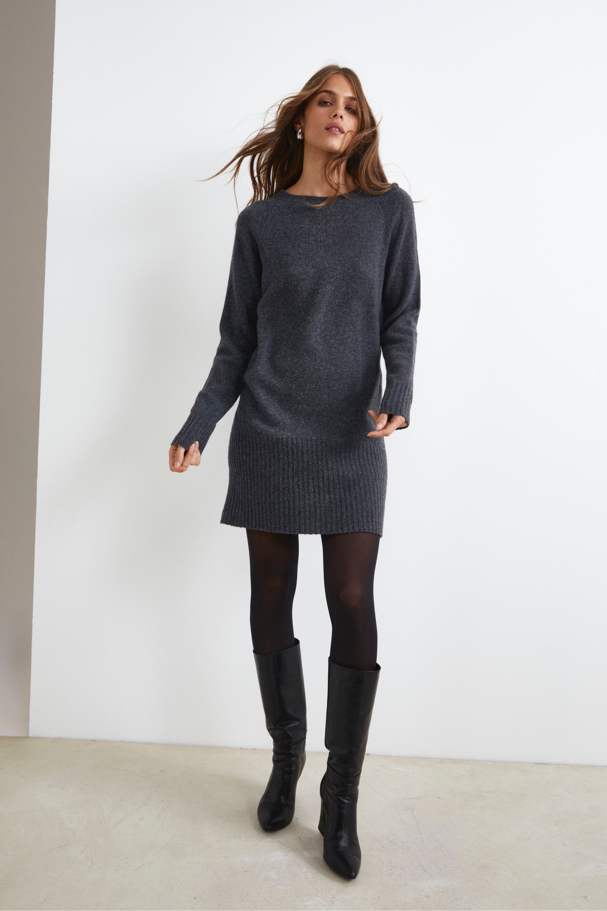 Abito Midi in Misto Cashmere - ANTRACITE