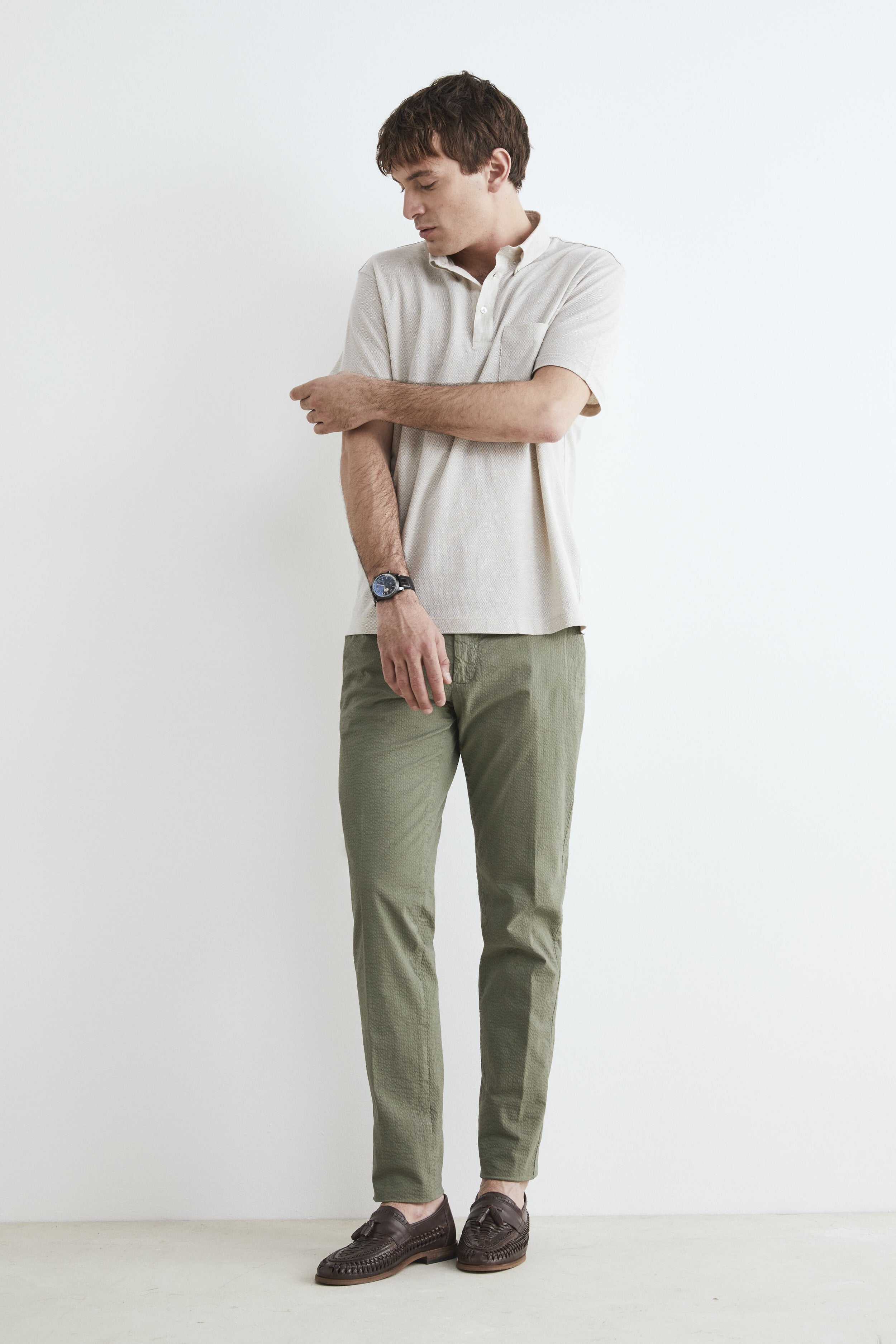 Pantaloni slim in cotone - SALVIA