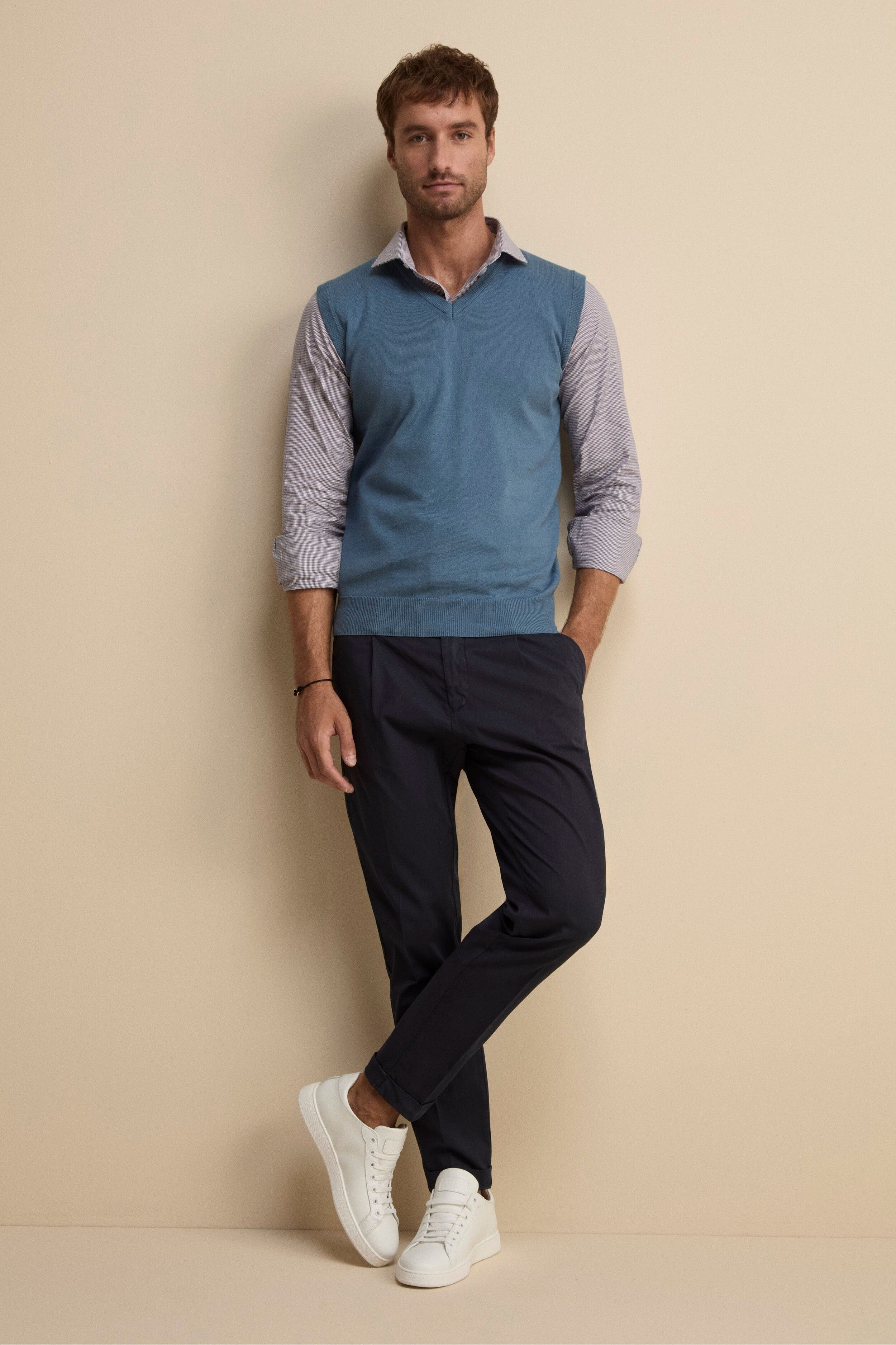 Pantalone Carrot in Cotone Piquet - BLU