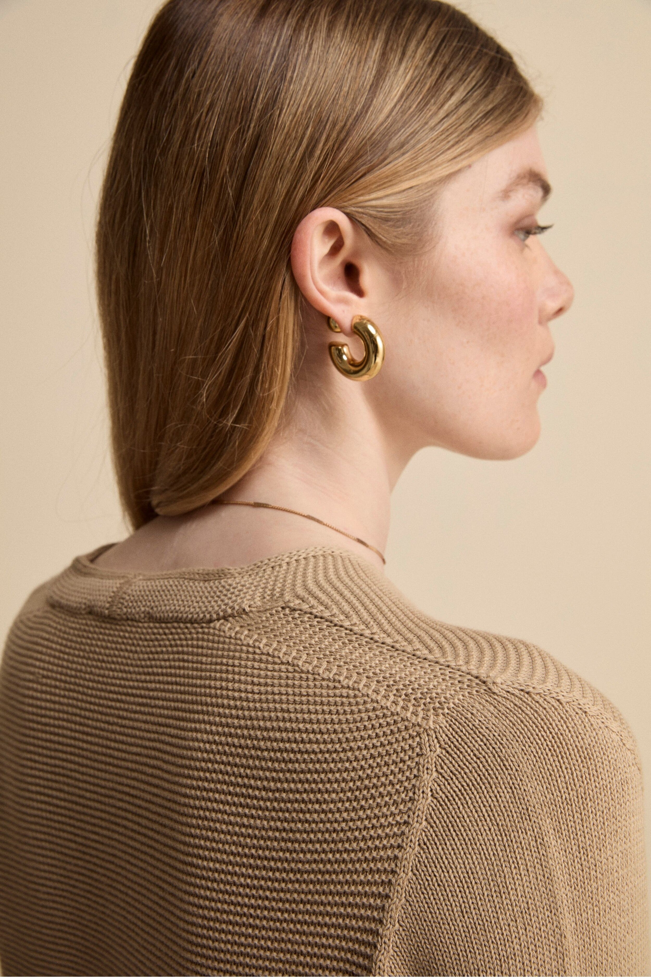 Cardigan Links Scollo a V in Cotone - BEIGE