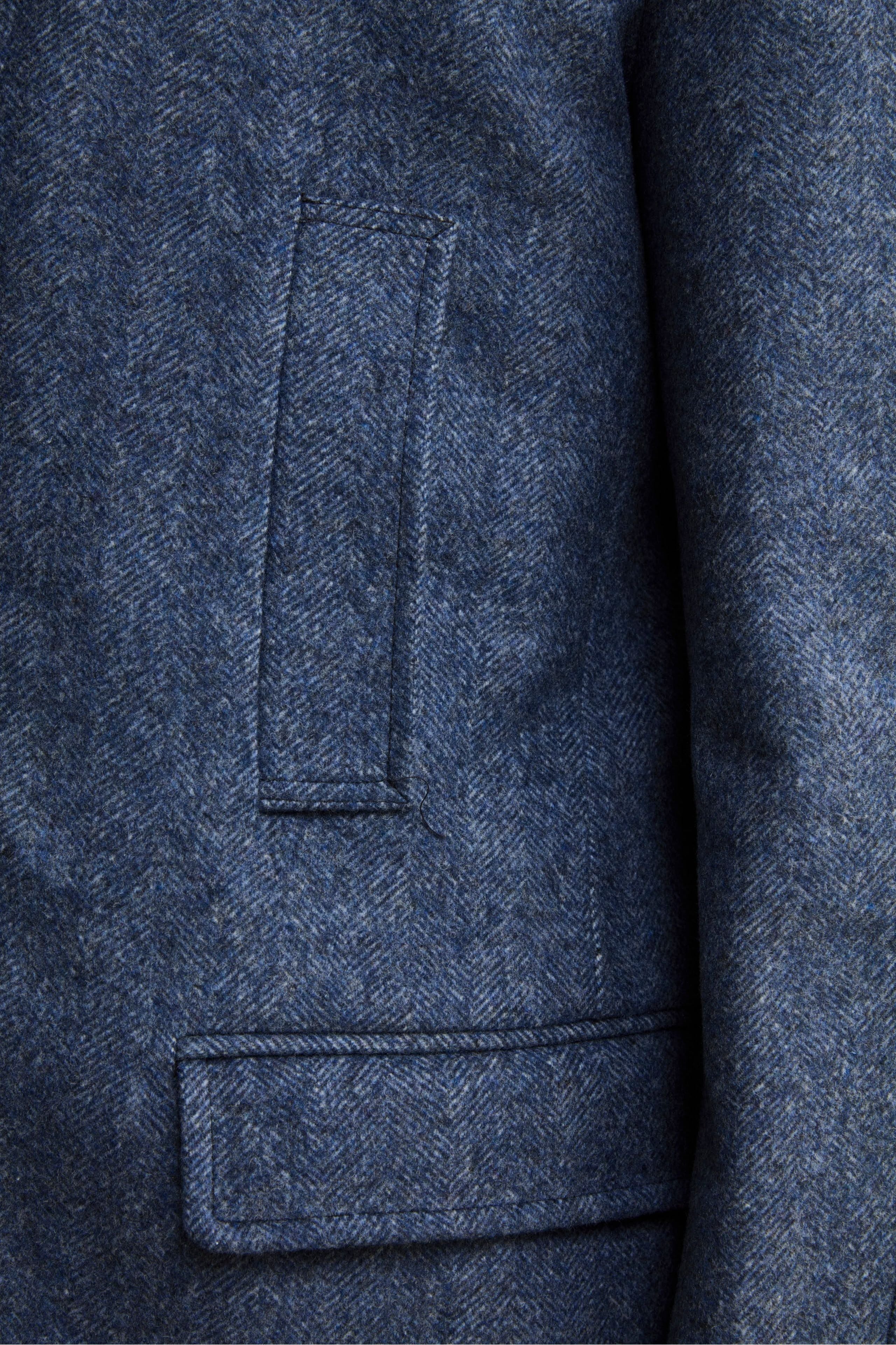 Herringbone Midi Coat in Wool and Cashmere Blend - LIGHT BLUE MELANGE