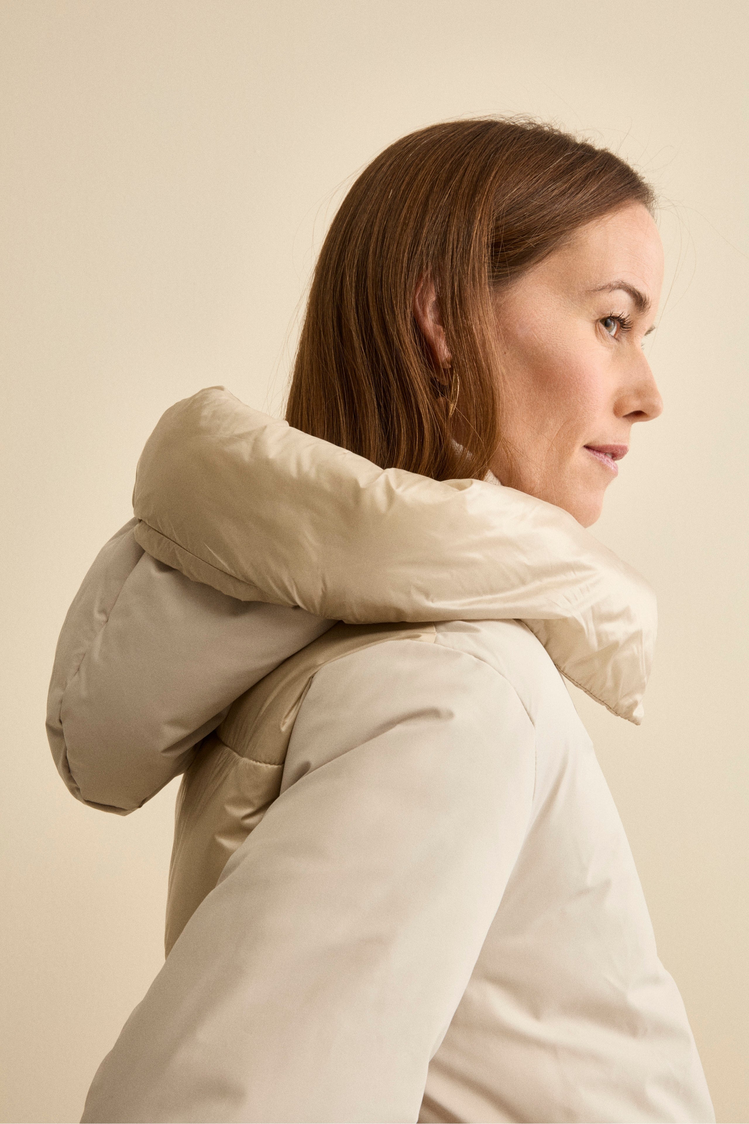 Padded Winter Jacket with Hood - Butter white