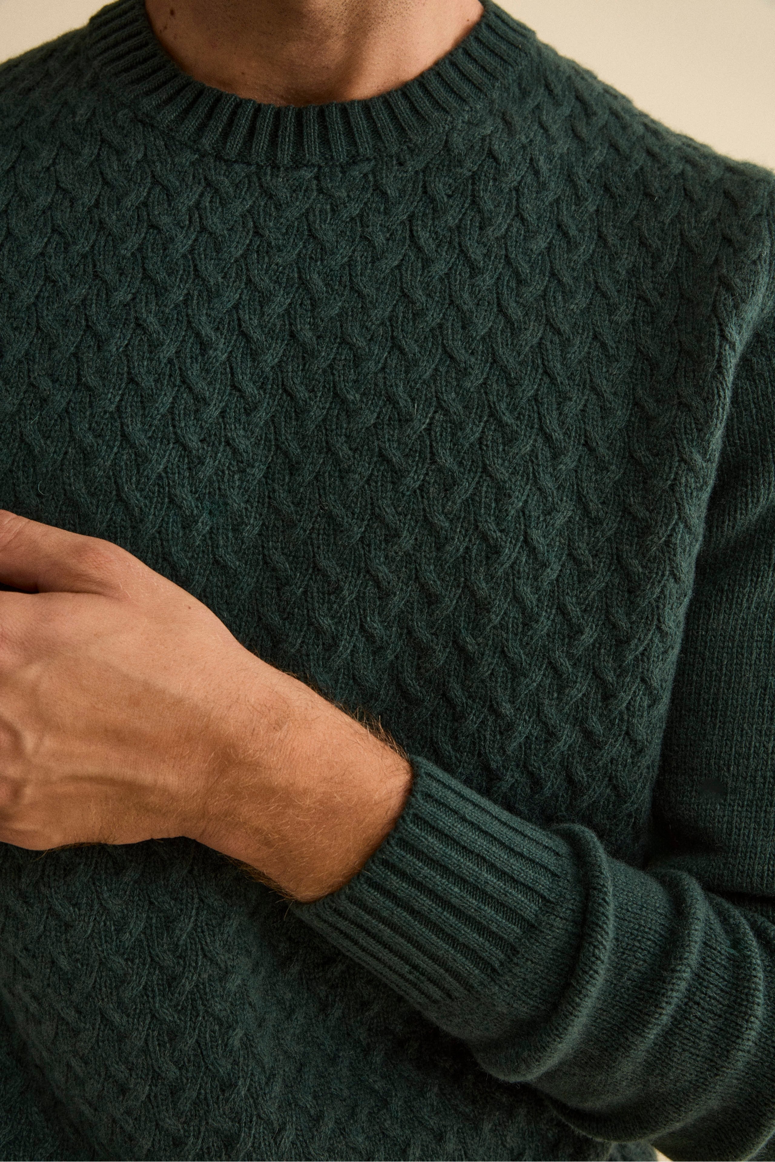 Pull Col Rond en Laine à Torsades - VERT