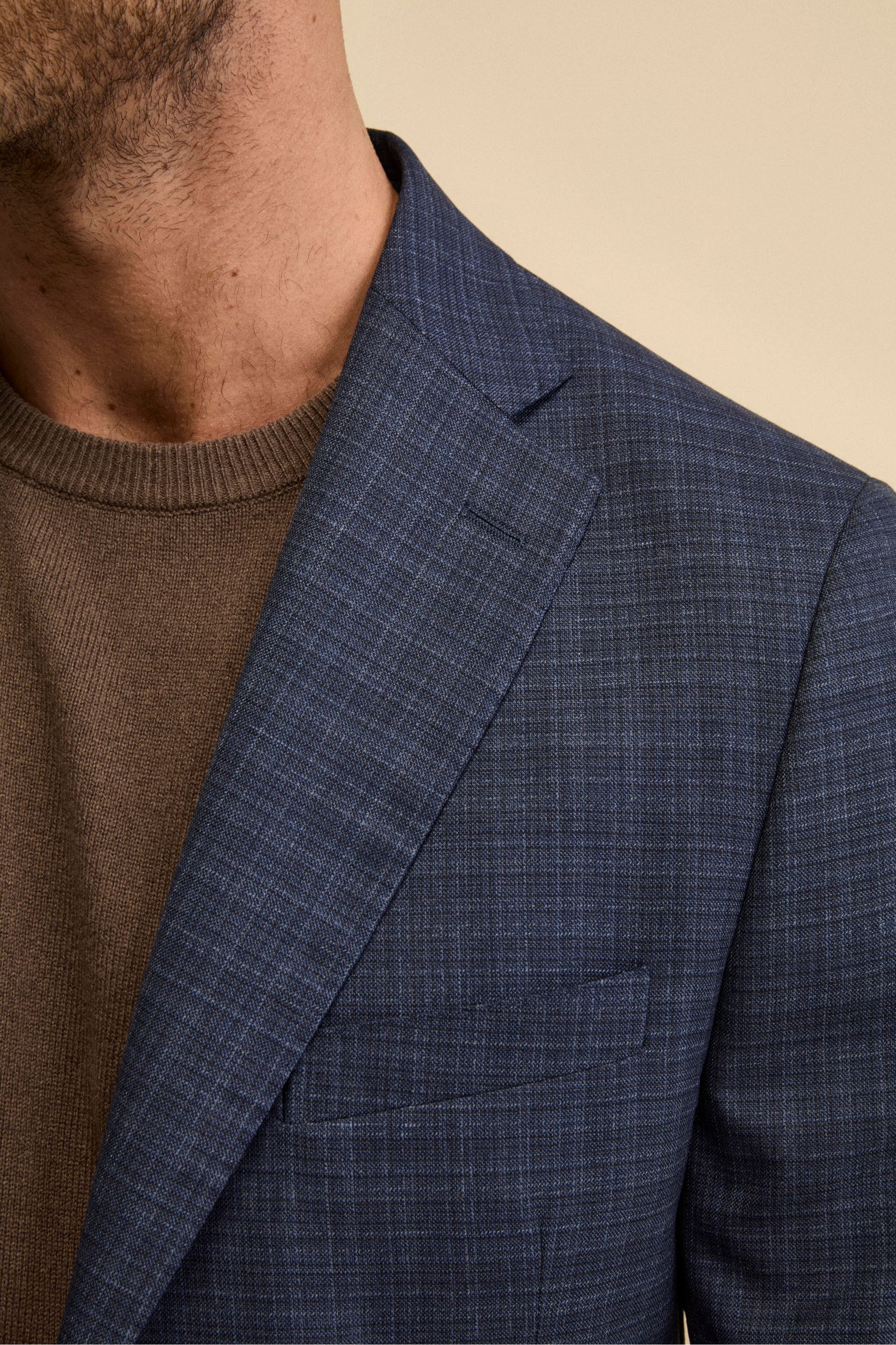Check Comfort Fit Suit in Virgin Wool - Blue pattern