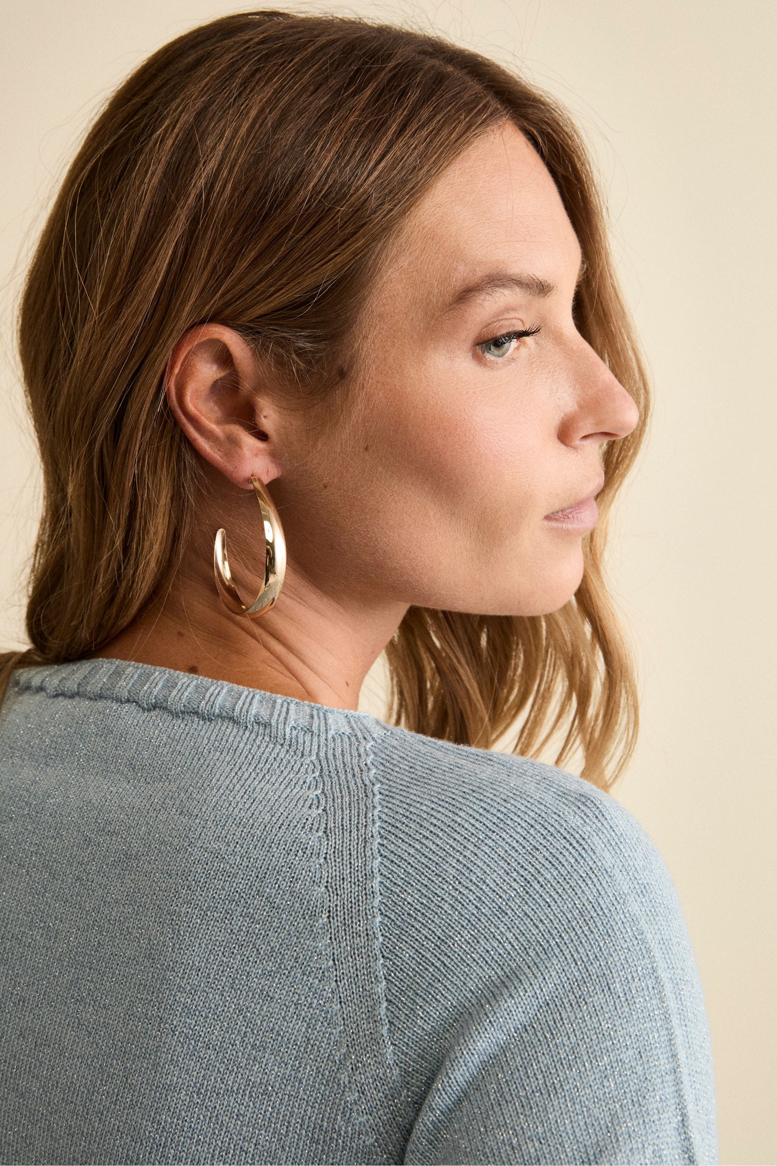 Merino Wool Lurex Crewneck Sweater - Light blue