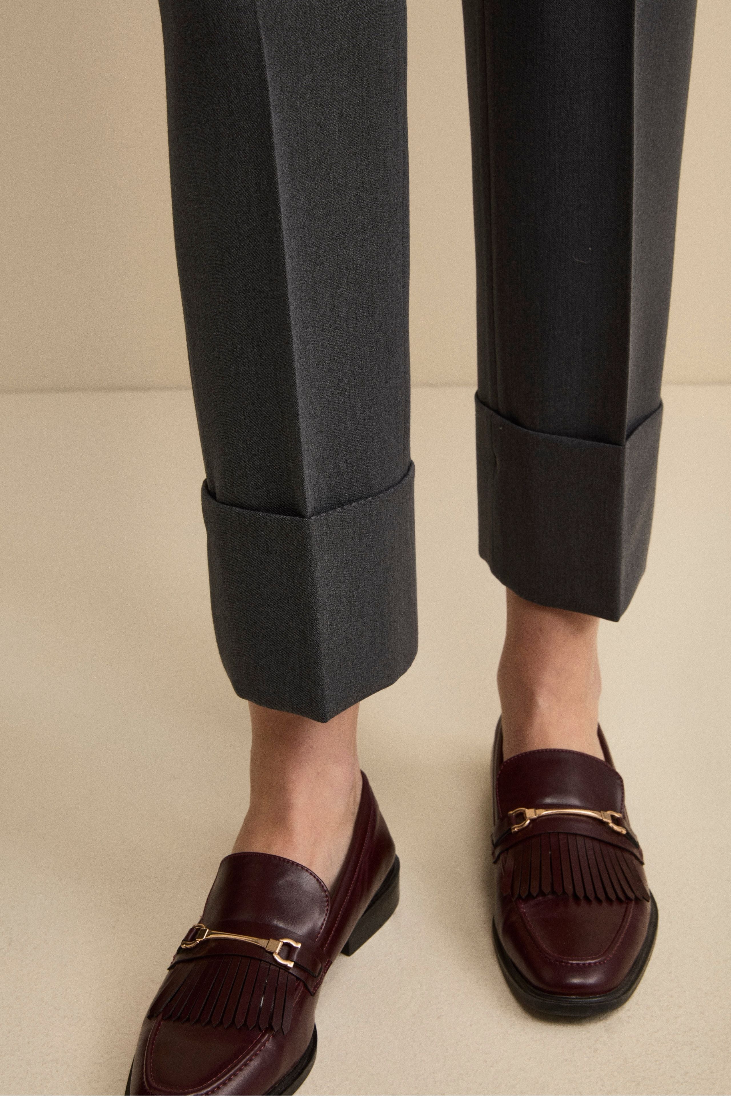 Cigarette Trousers with Pleats and Cuffs - Charcoal grey