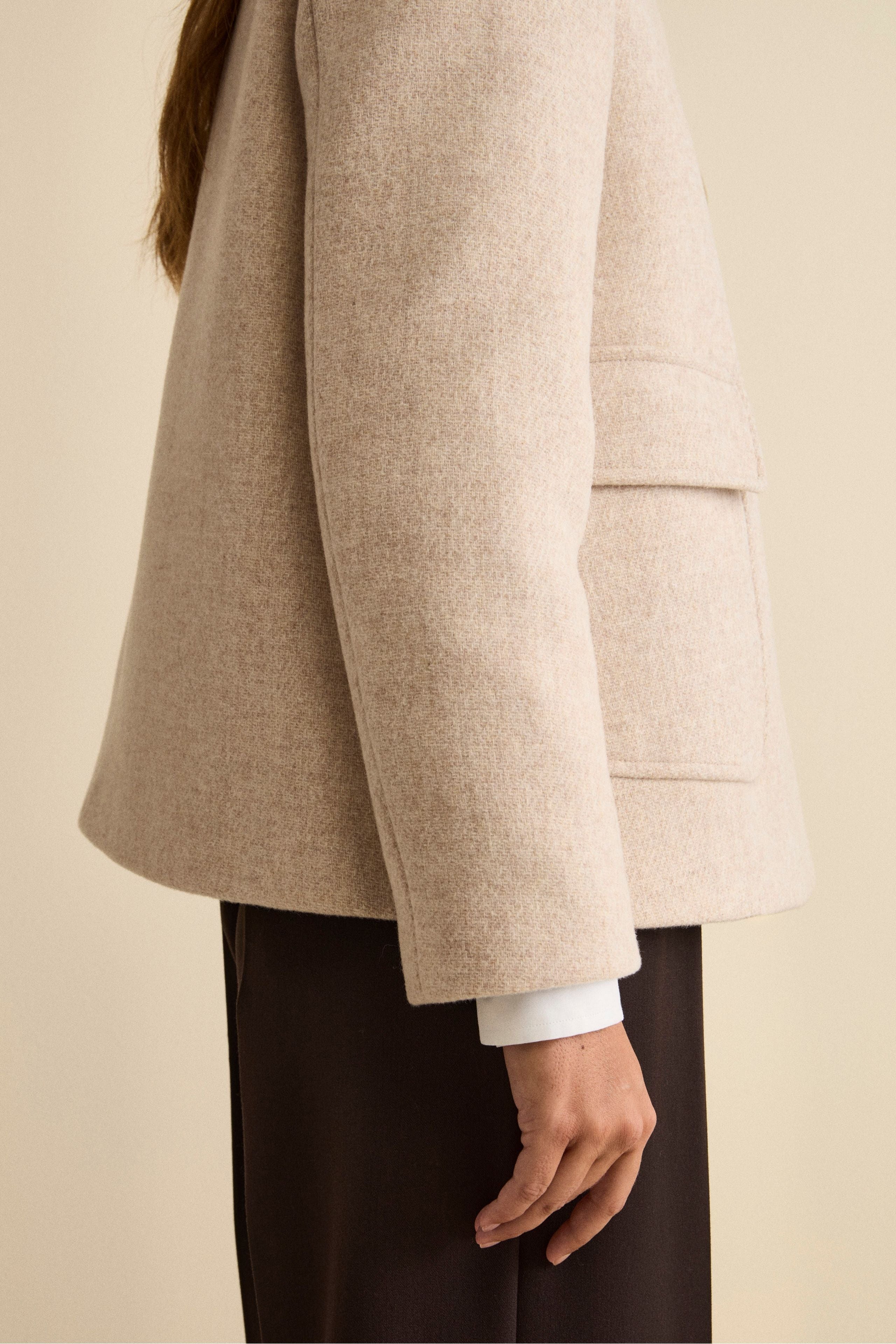 Short Flared Coat in Virgin Wool Blend - BEIGE