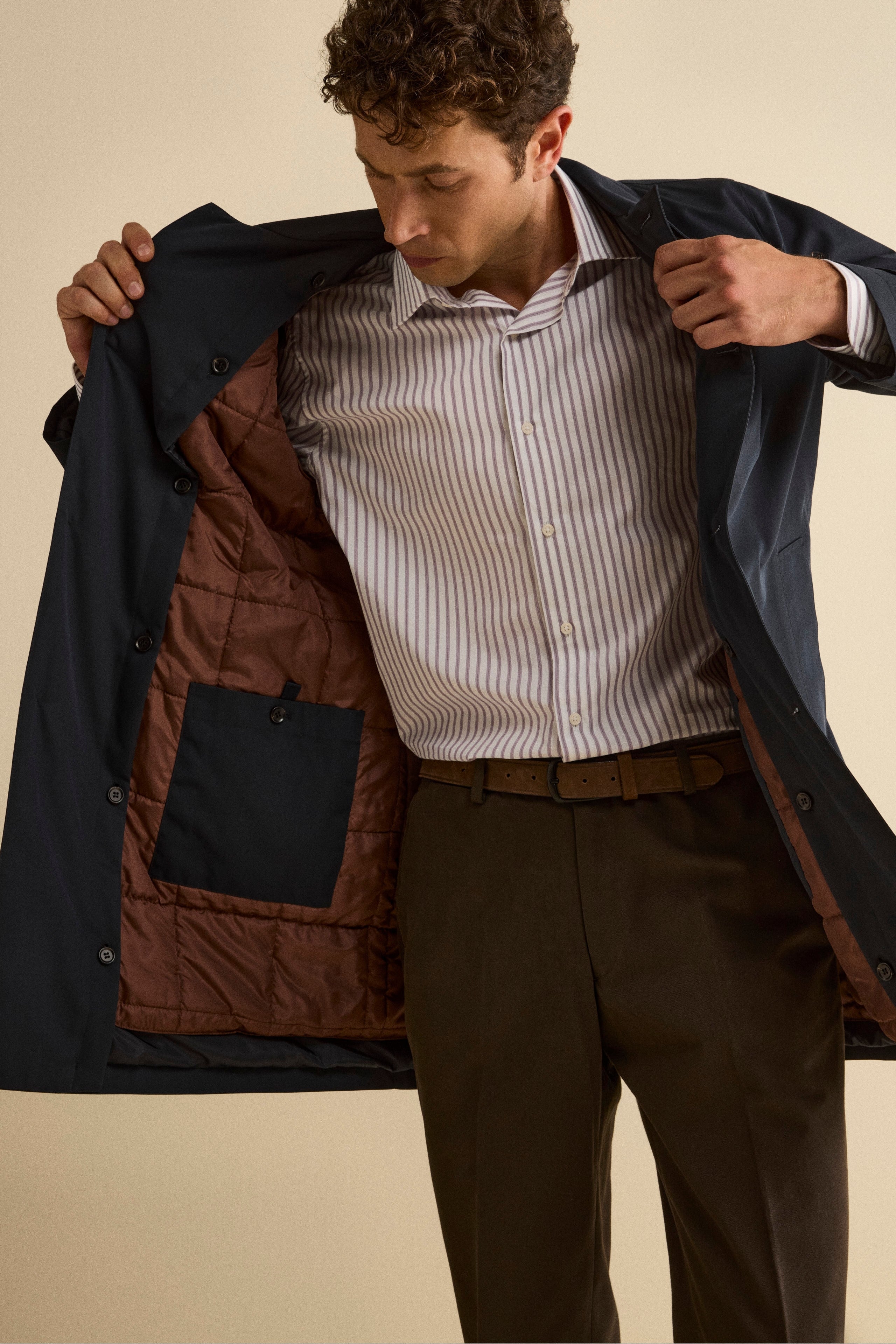 Mittellanger Winter-Regenmantel mit Steppfutter - BLAU