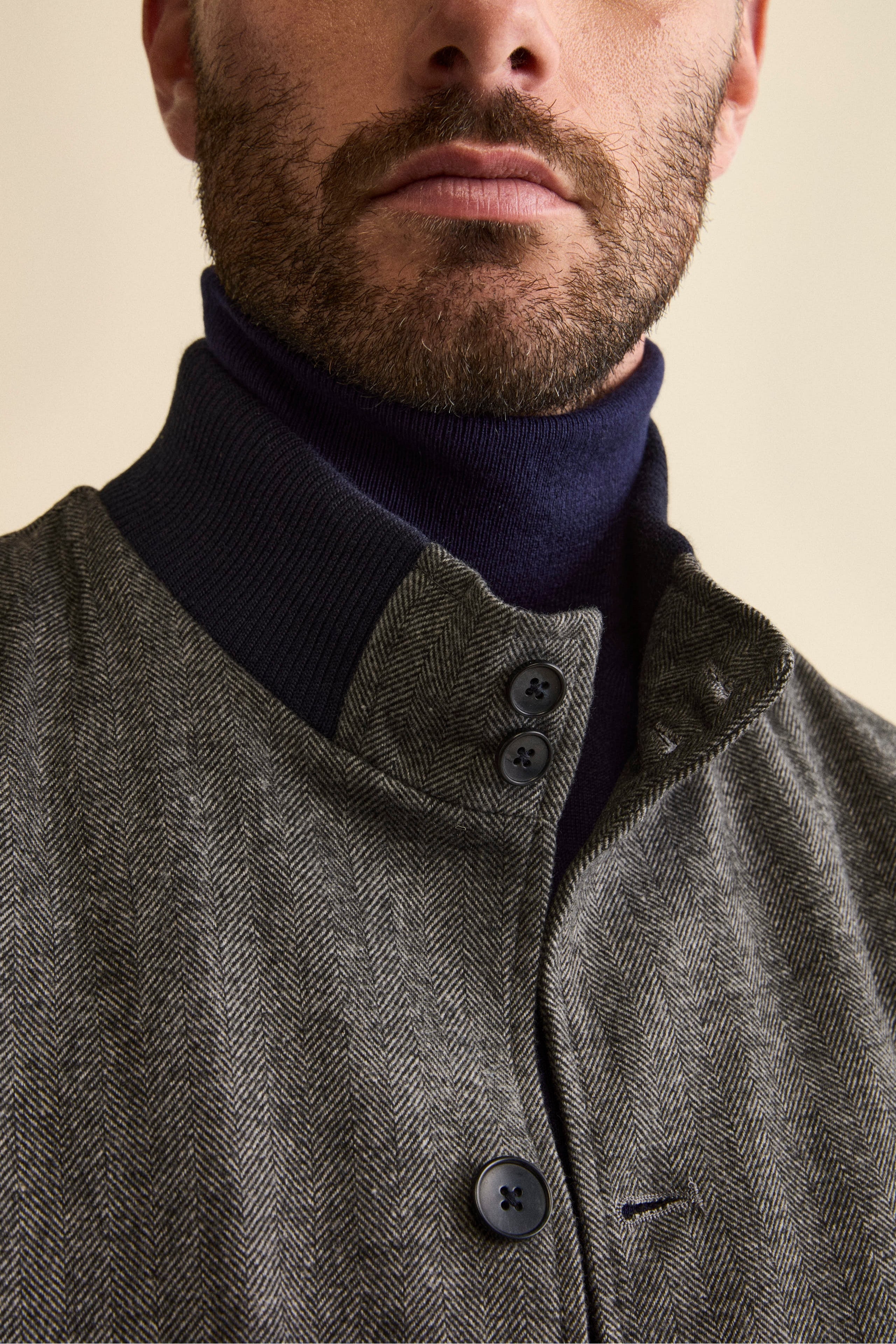 Herringbone Bomber with Pockets in Wool Blend - grey herringbone