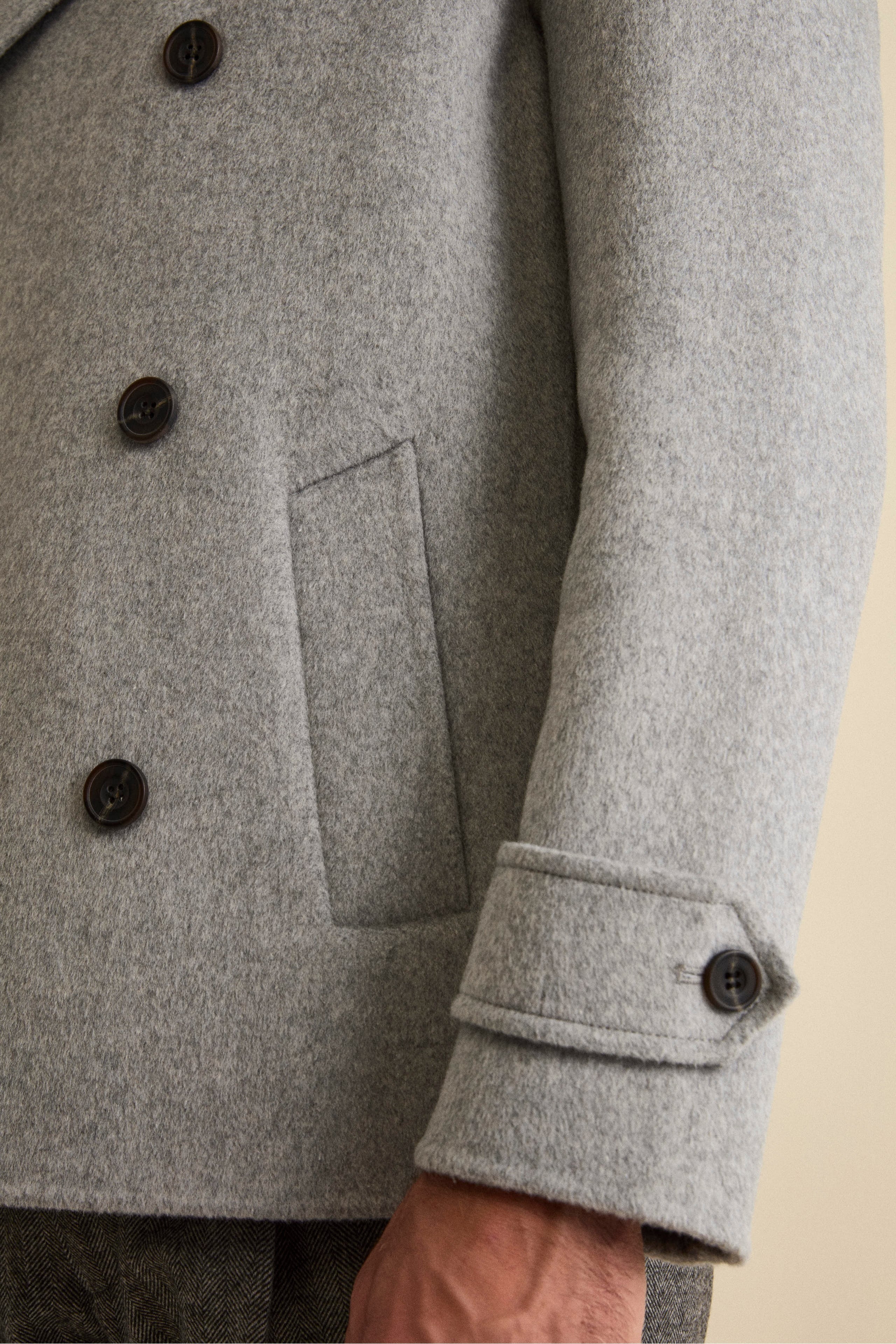 Double-Breasted Peacoat in Wool Blend - Light grey