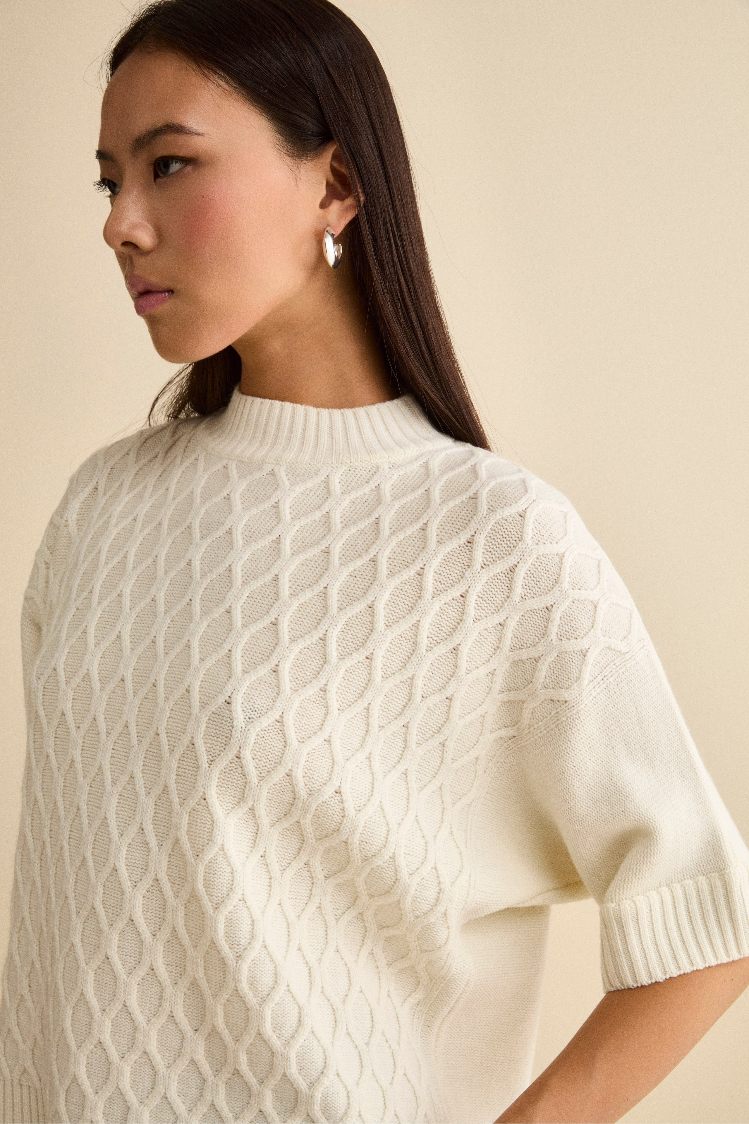 Short-Sleeve Crewneck in Merino Wool - ECRU