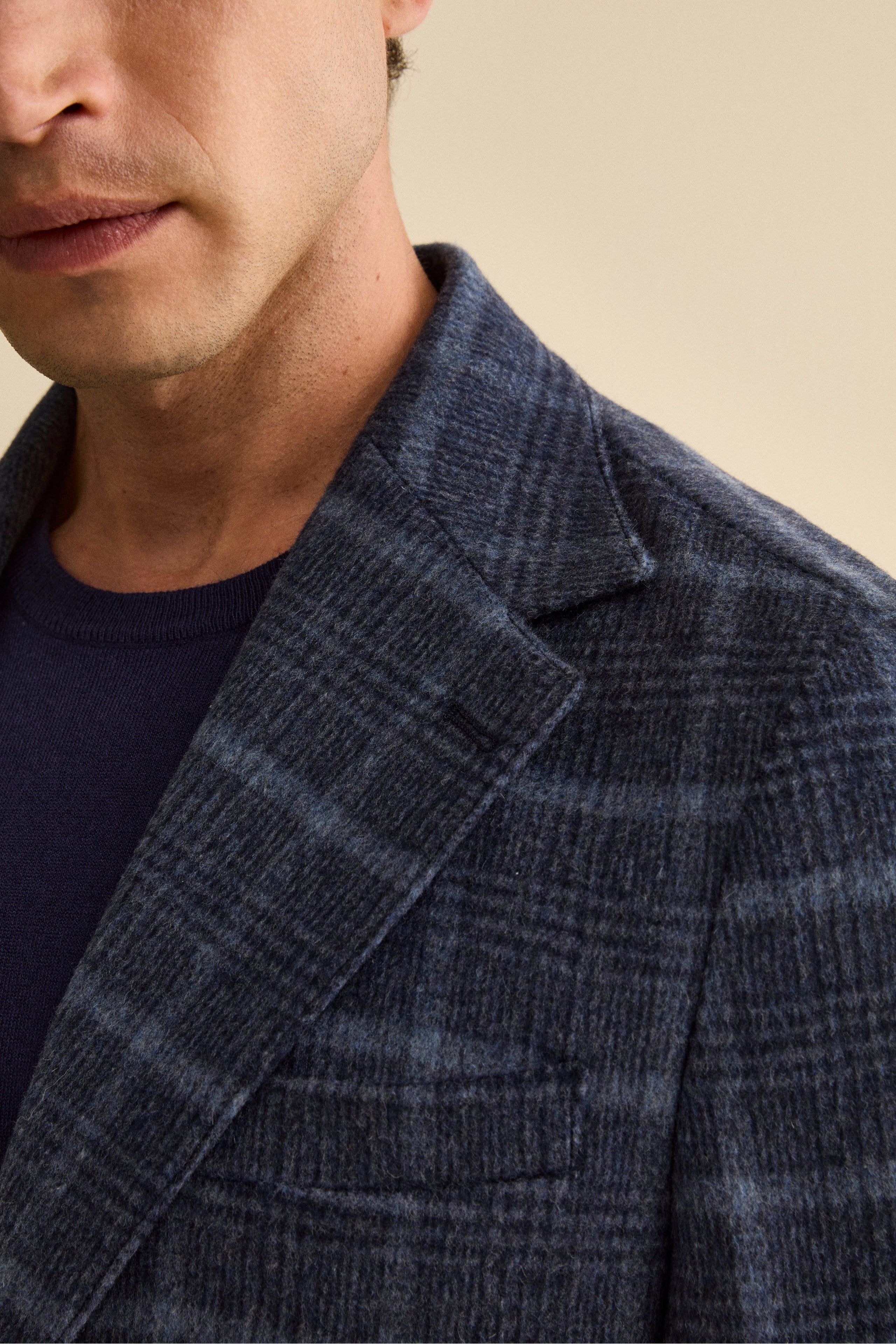 Unstructured Check Jacket in Wool Blend - BLUE