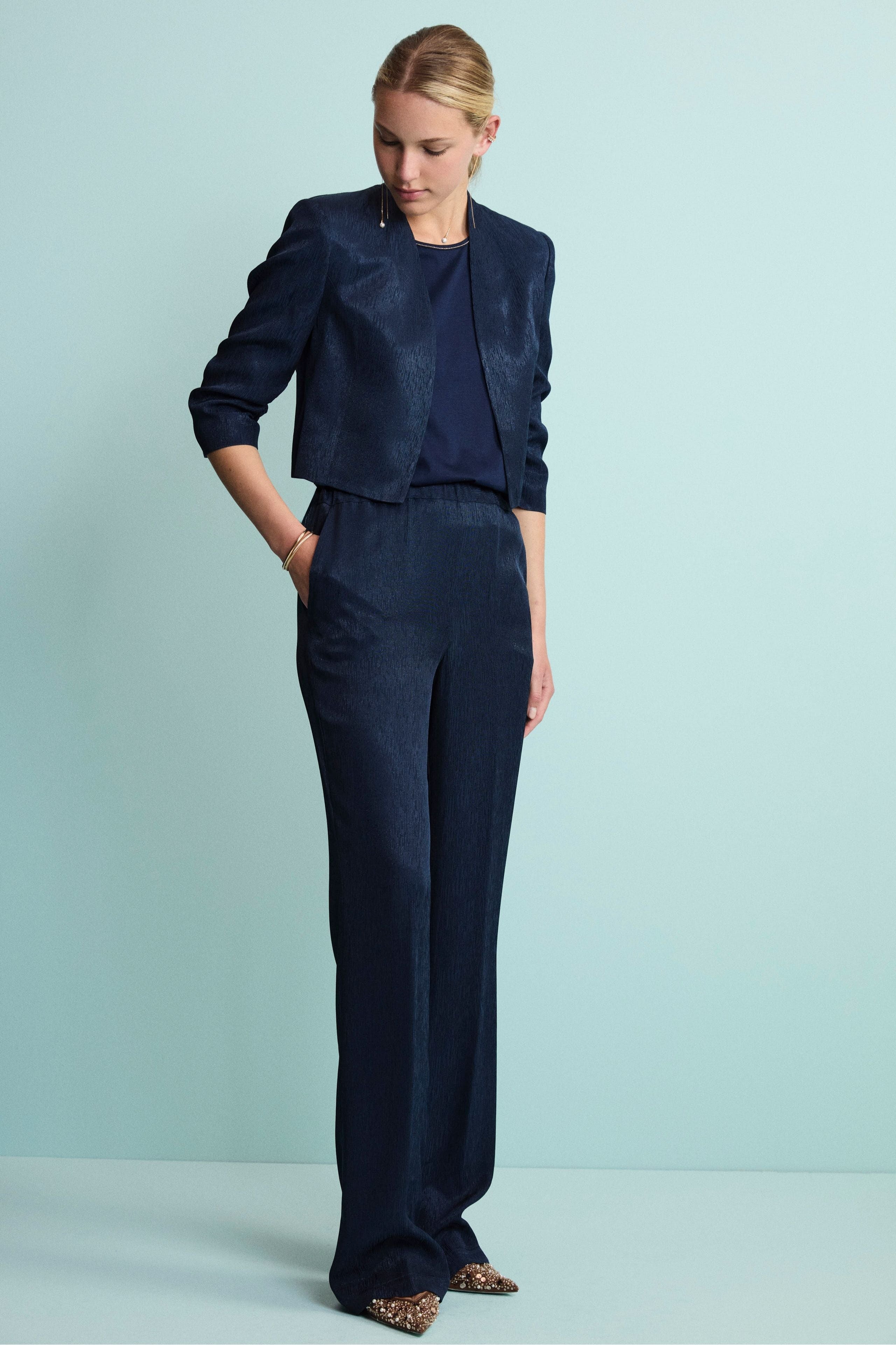 Pantalone Jacquard Morbido da Cerimonia - BLU