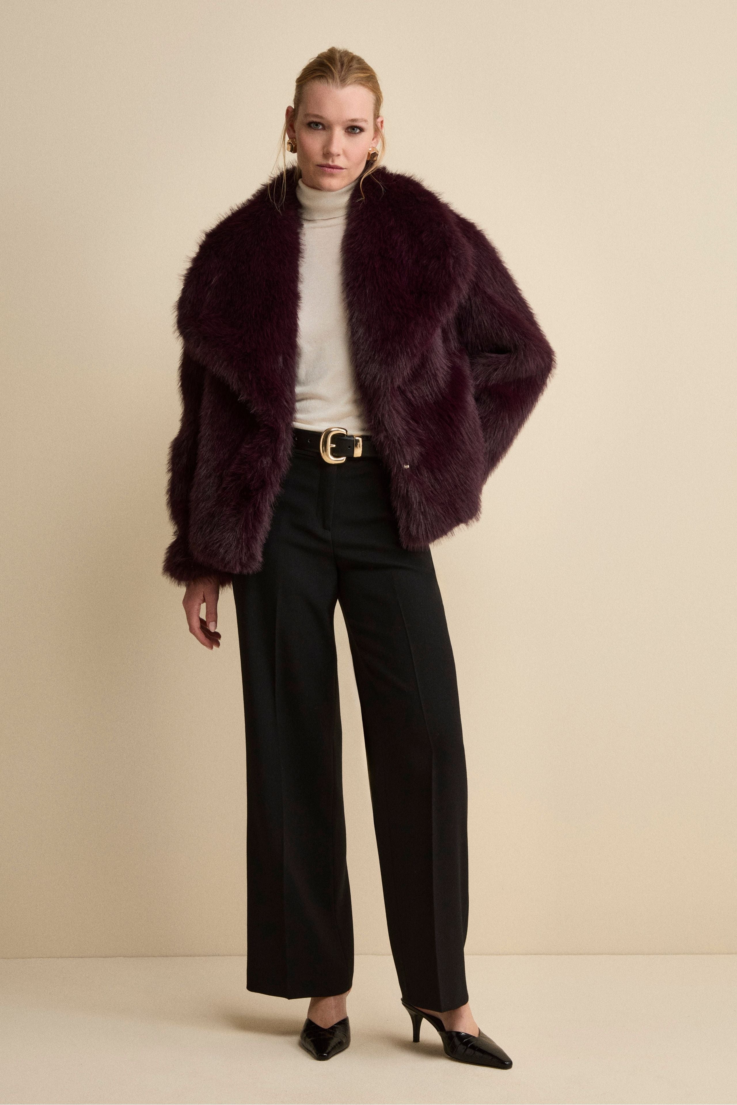 Pleated Palazzo Trousers in Wool Blend - BLACK