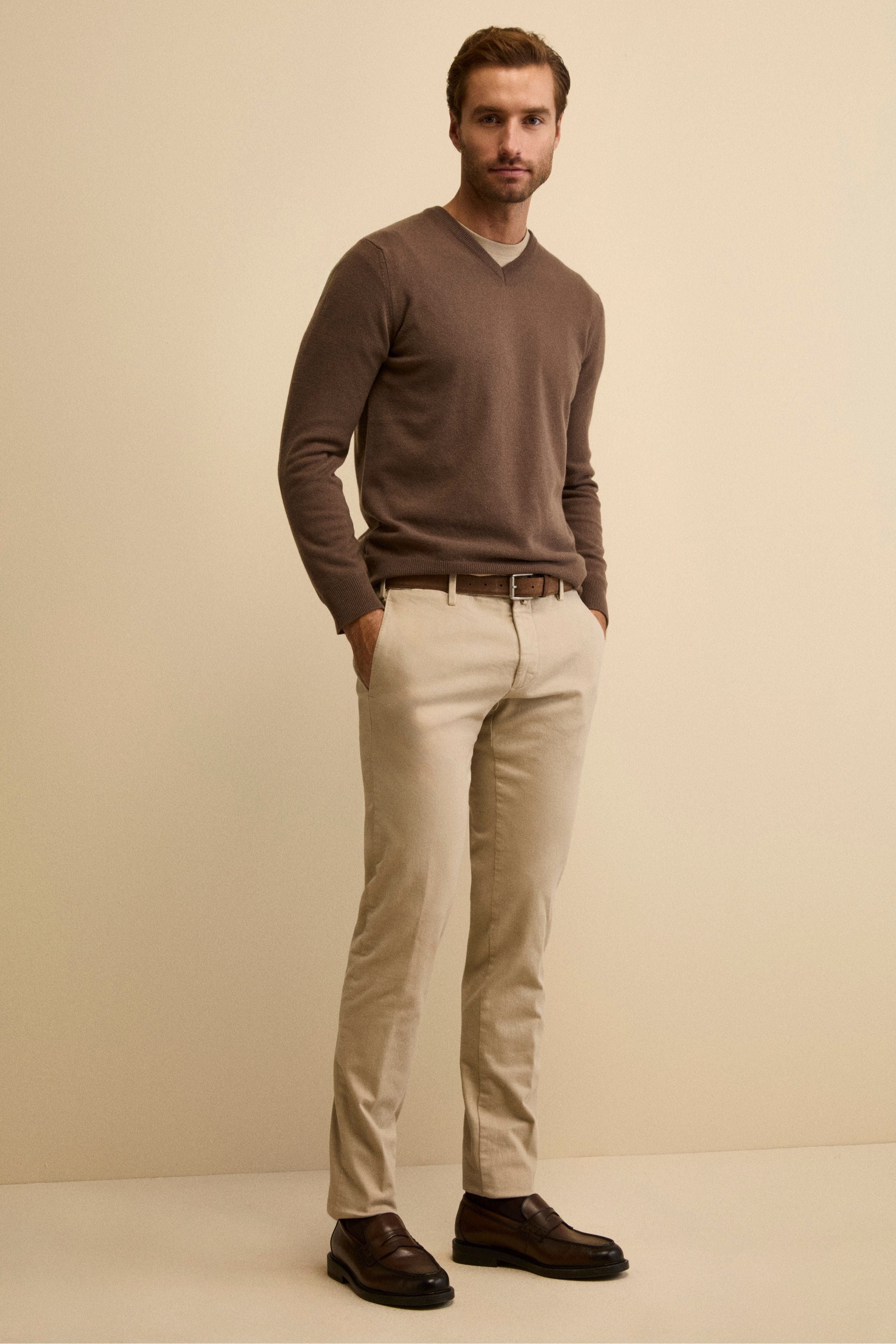 Slim Fit Hose aus Stretch-Gabardine - Sandbraun