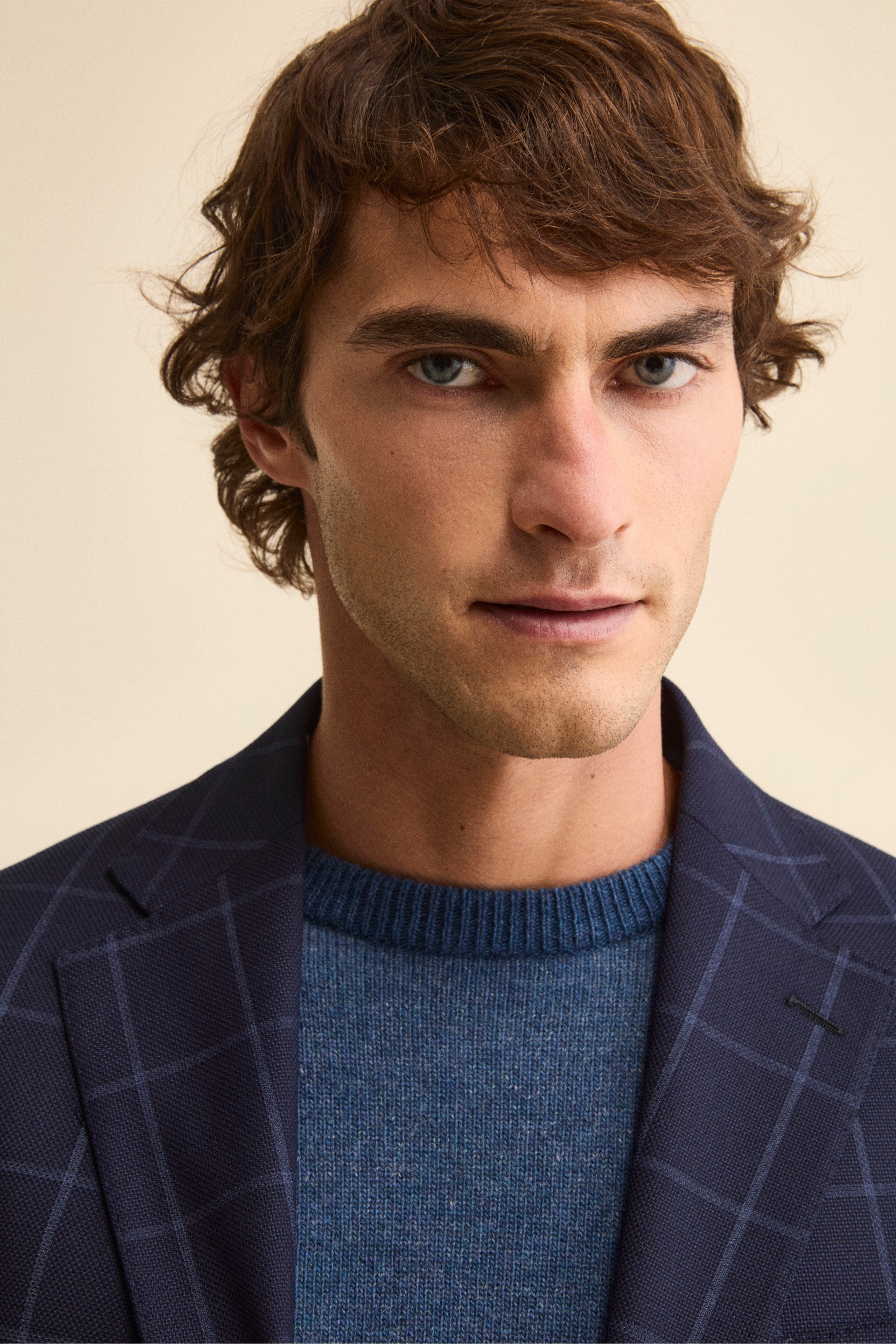 Unlined Single-Breasted Blazer in Virgin Wool - Blue check