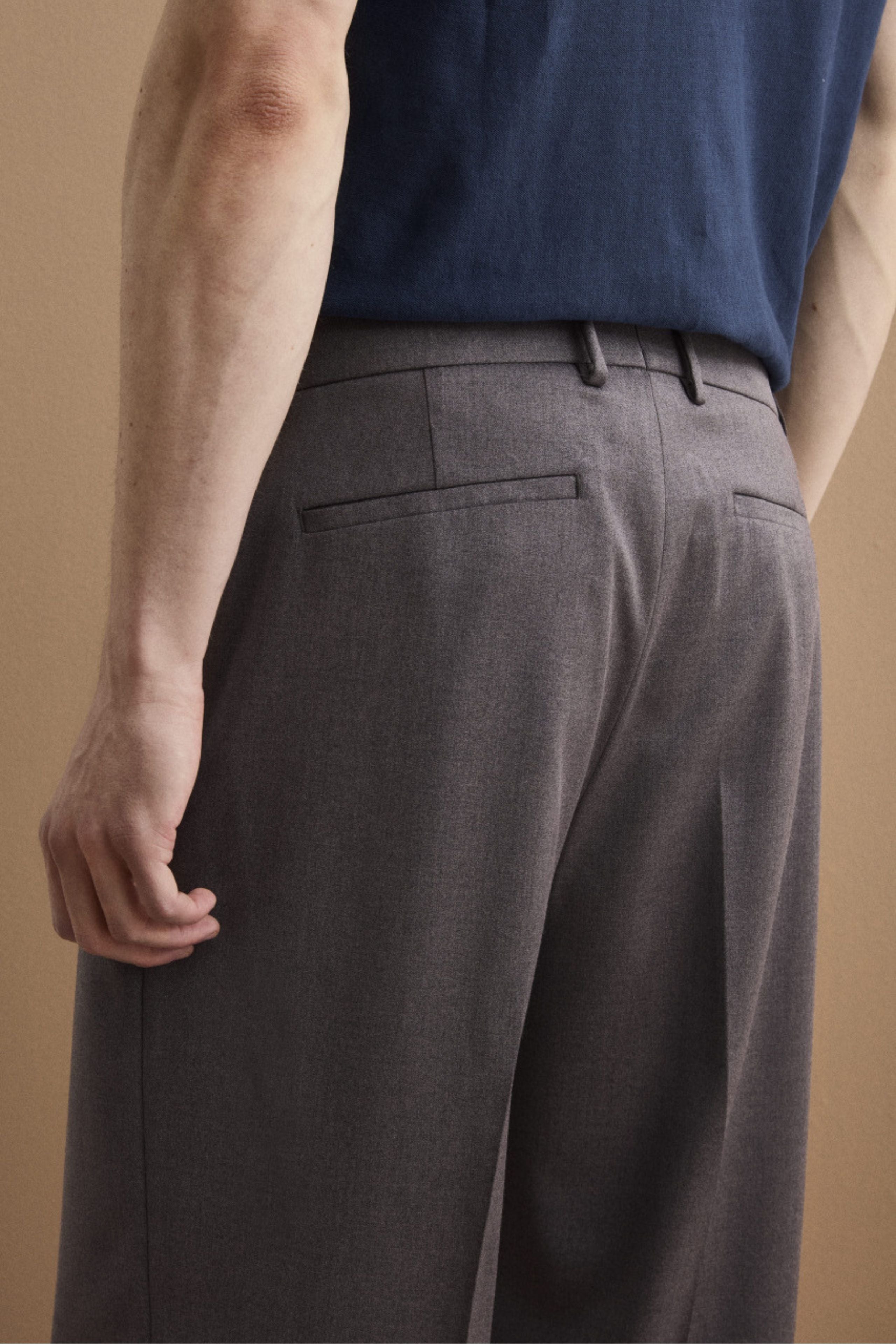 Pantalone Gamba Larga in Misto Lana con Piega - ANTRACITE