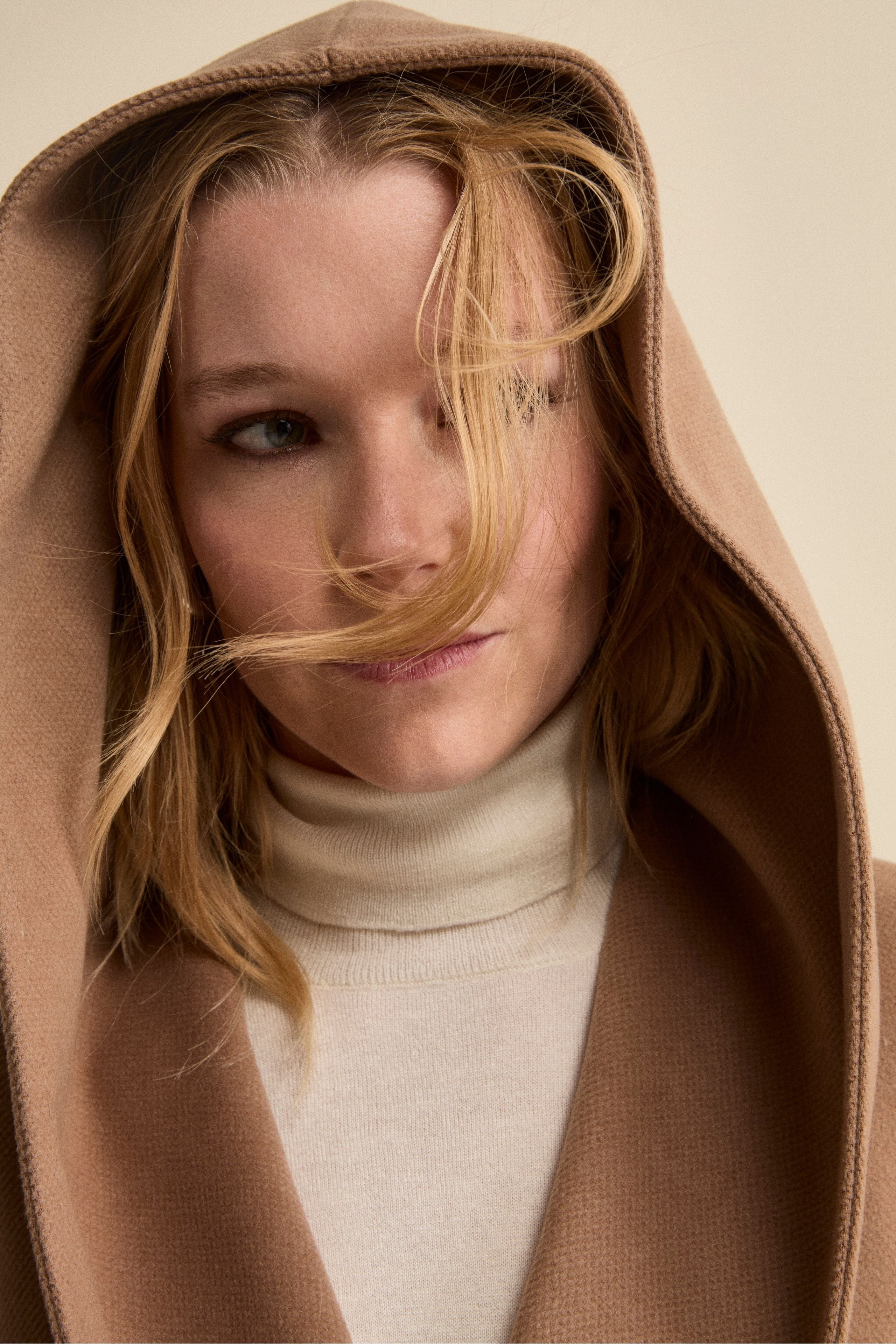 Long Belted Coat with Hood - Camel