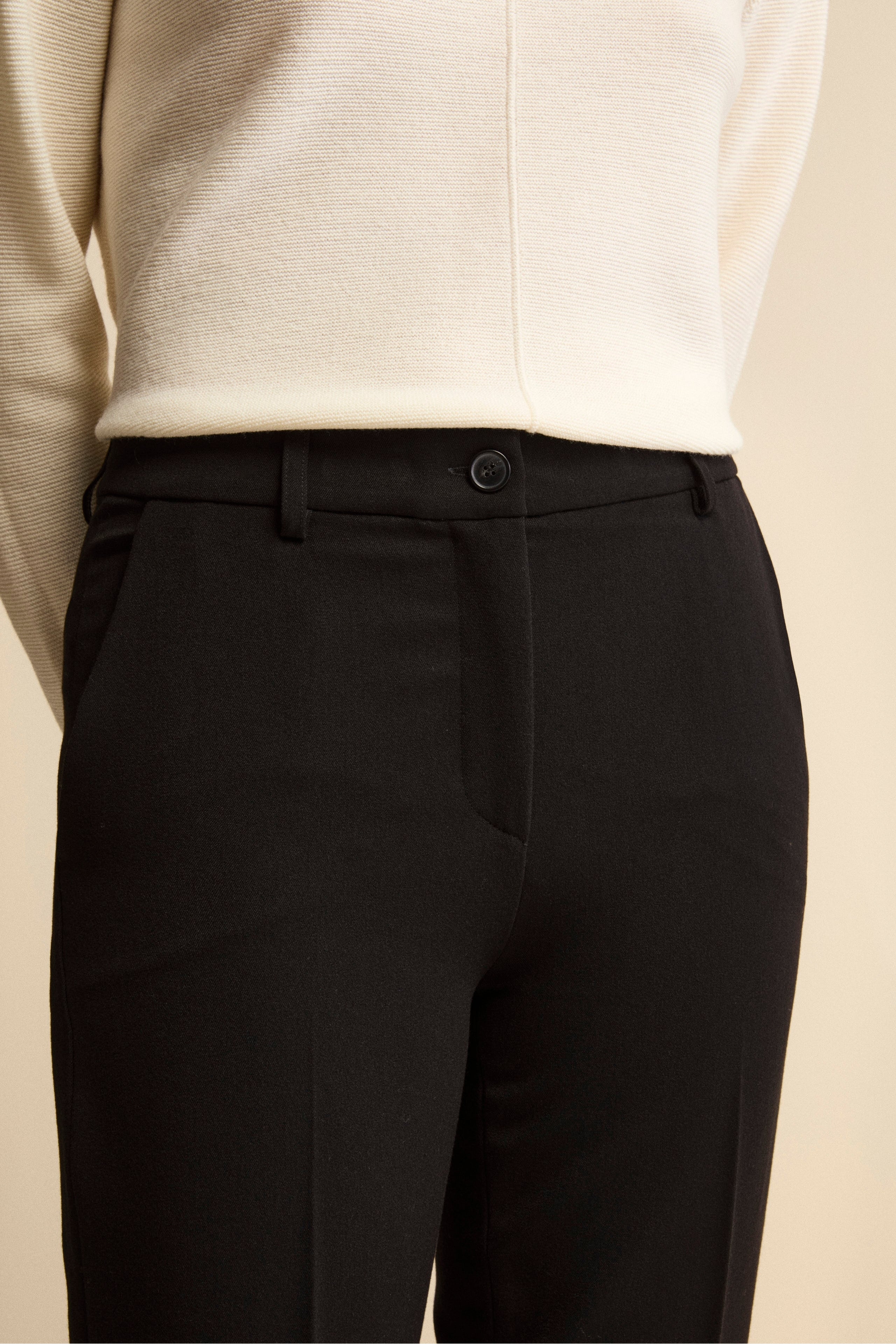 Cigarette Trousers with Pleats and Cuffs - BLACK