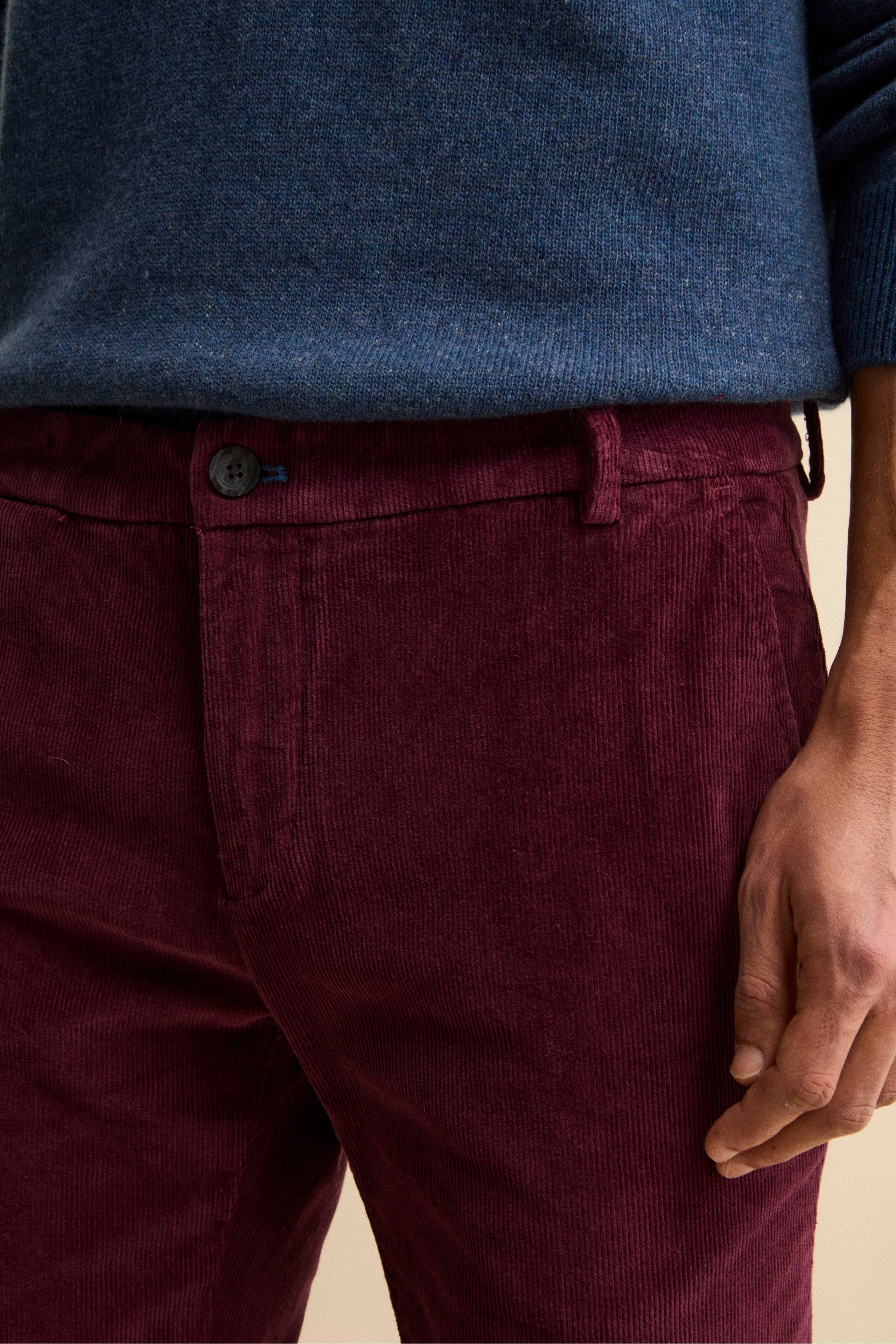 Regular Fit Corduroy Chino Trousers - Burgundy