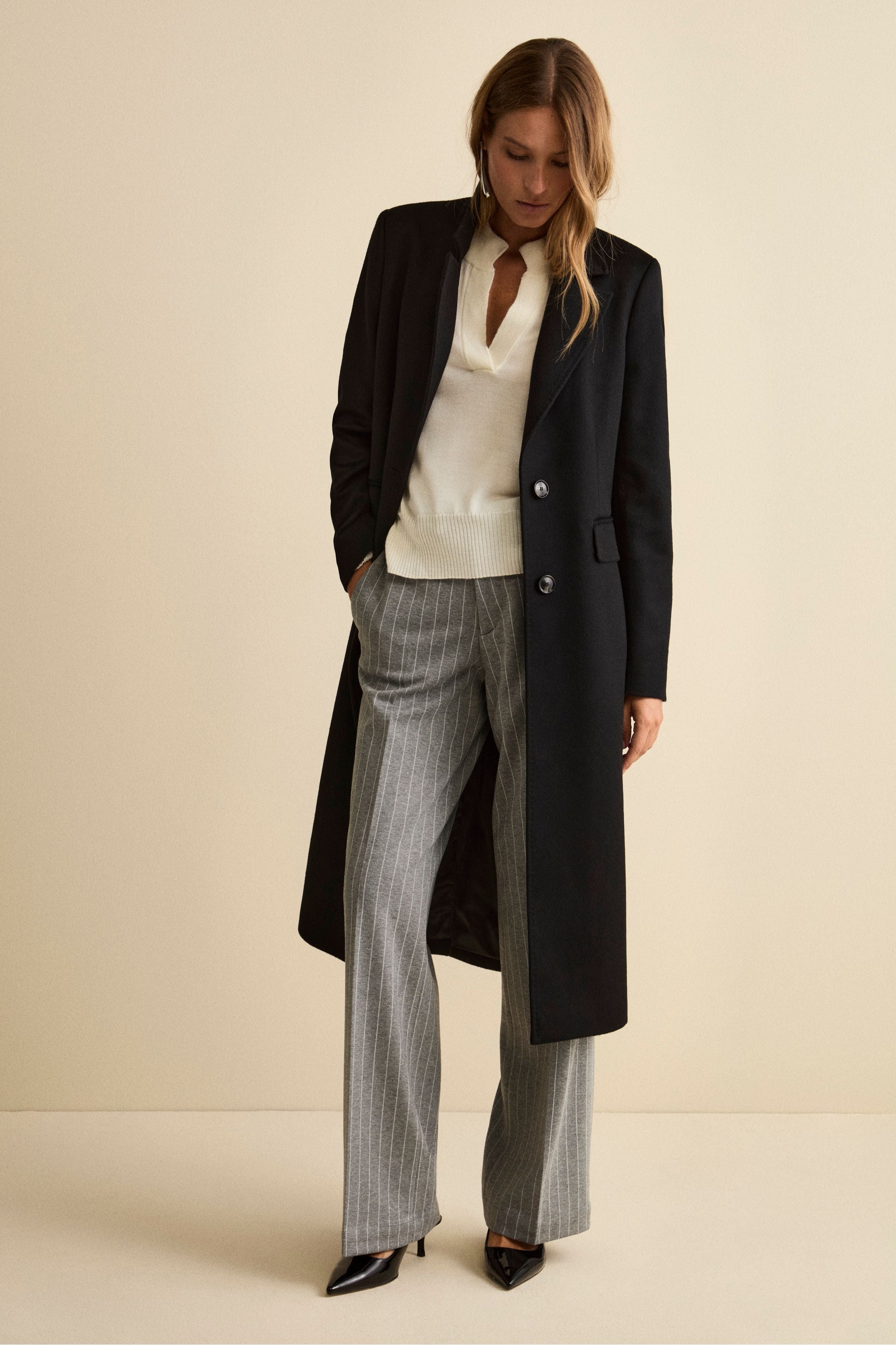 Wide-Leg Pinstripe Trousers - Grey pinstripe