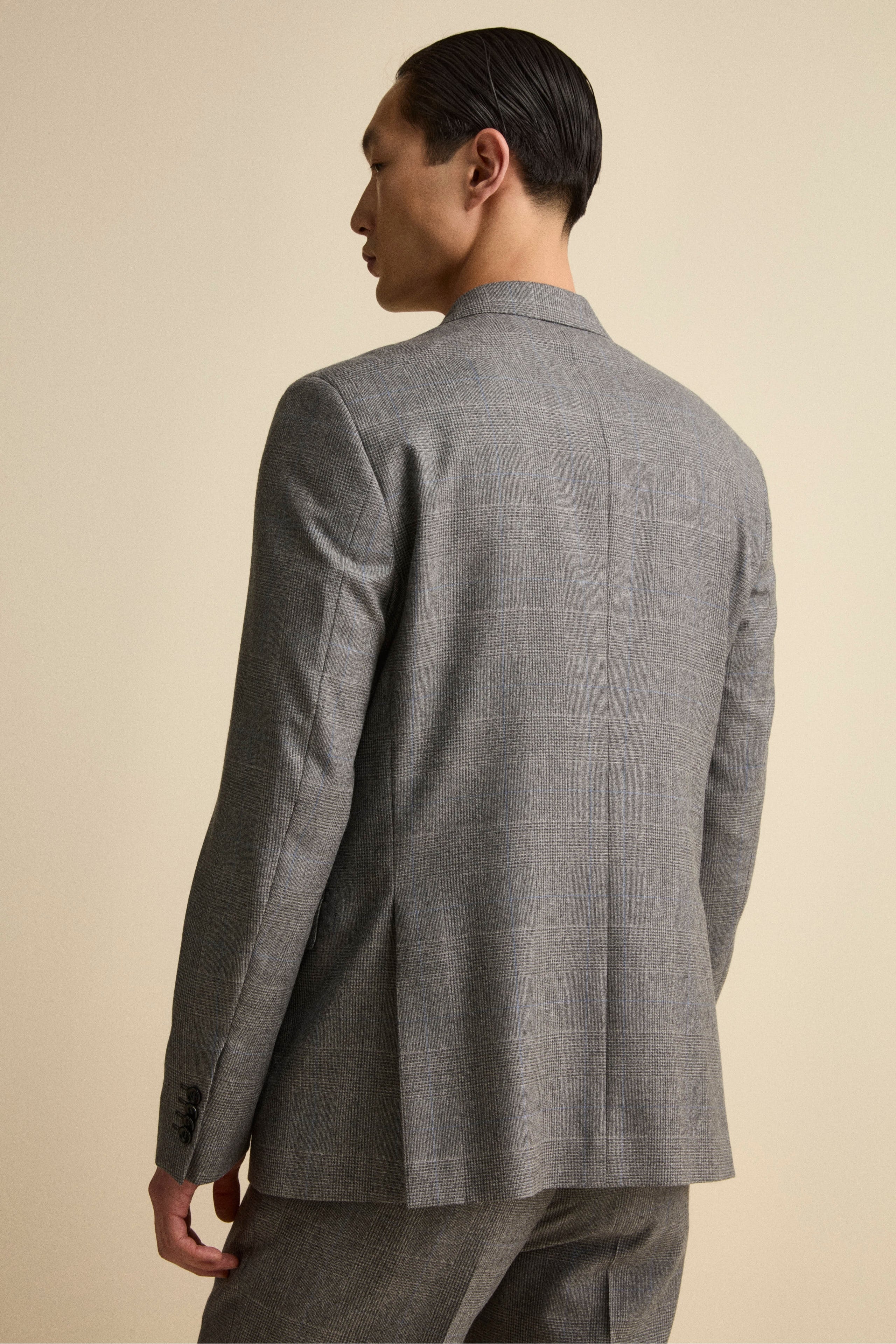 Checked Single-Breasted Virgin Wool Suit Regular Fit - Grey Glen plaid