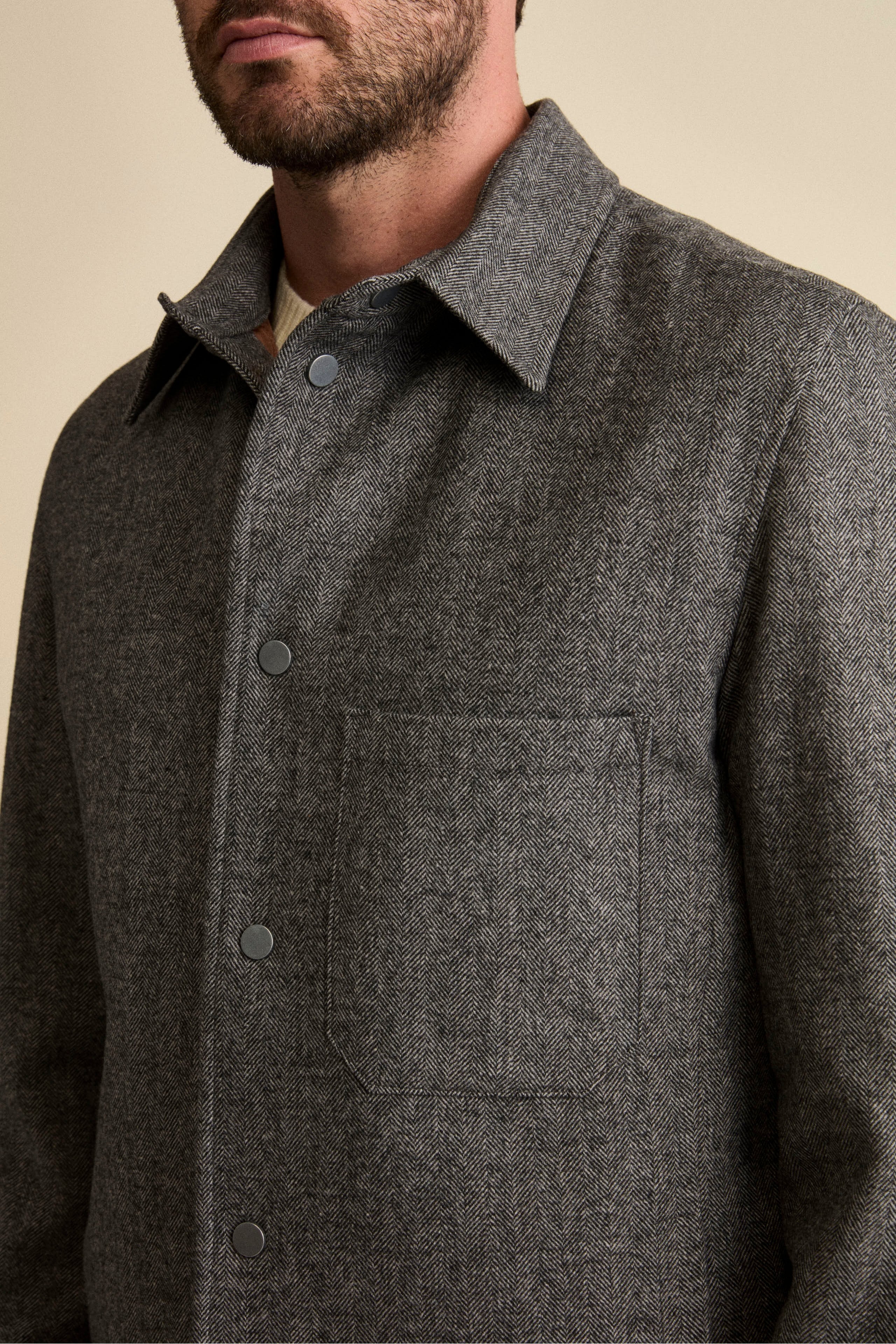 Overshirt Jacket in Wool Blend - grey herringbone