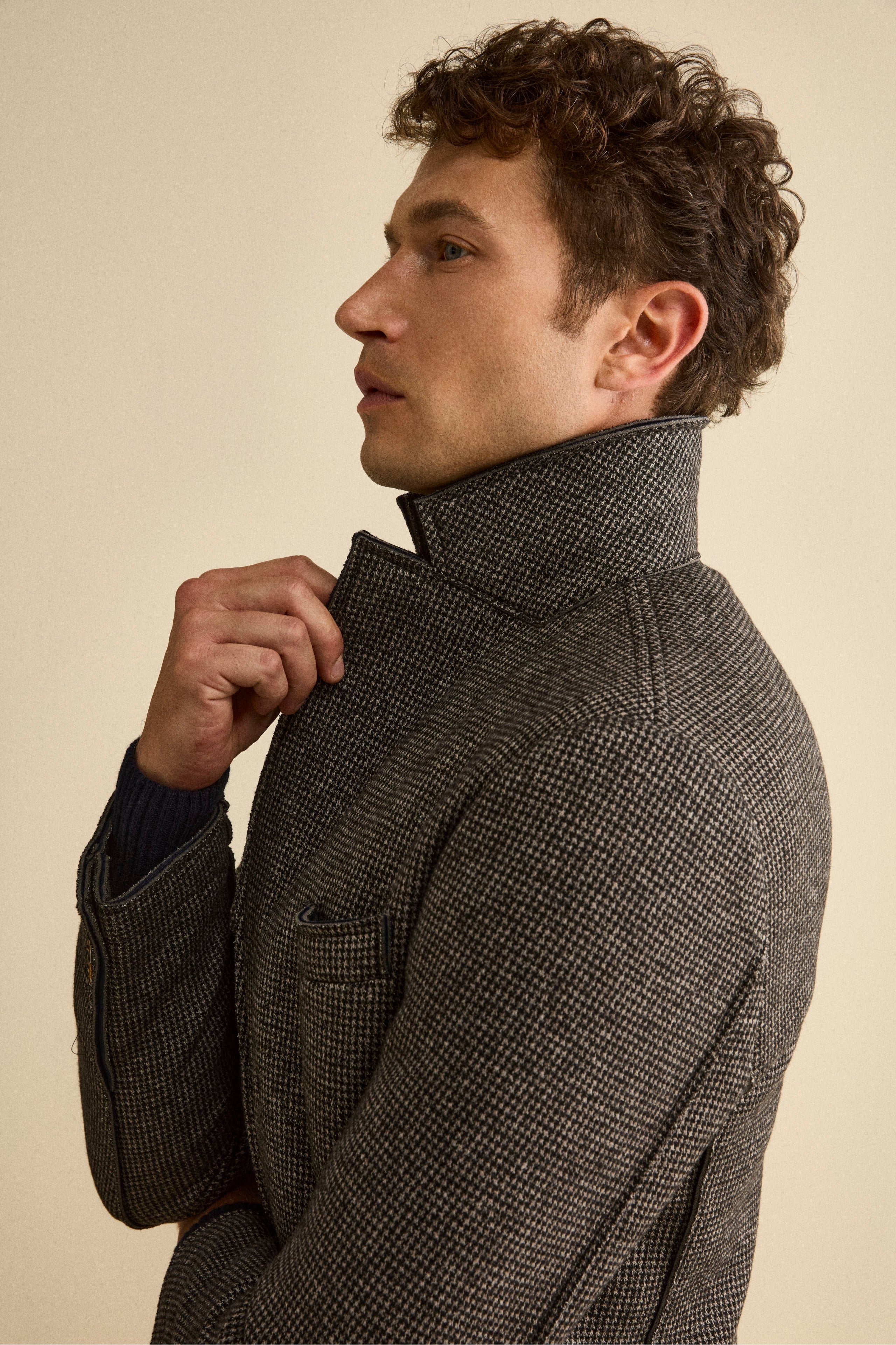 Raw-Cut Midi Patterned Coat - Grey-Black