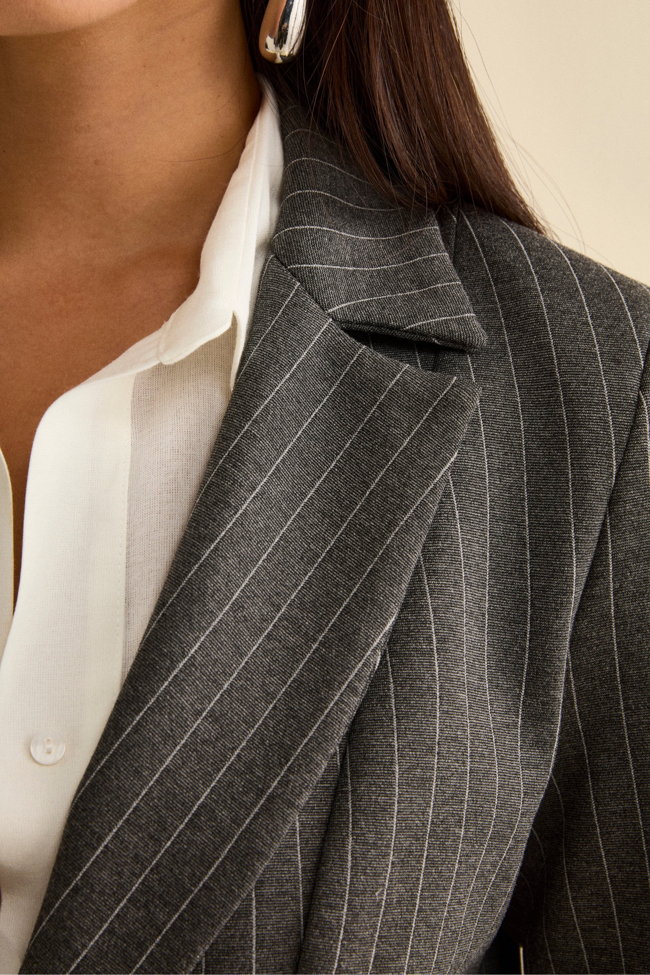 Pinstripe Single-Breasted Suit with Classic Lapel - Grey pinstripe