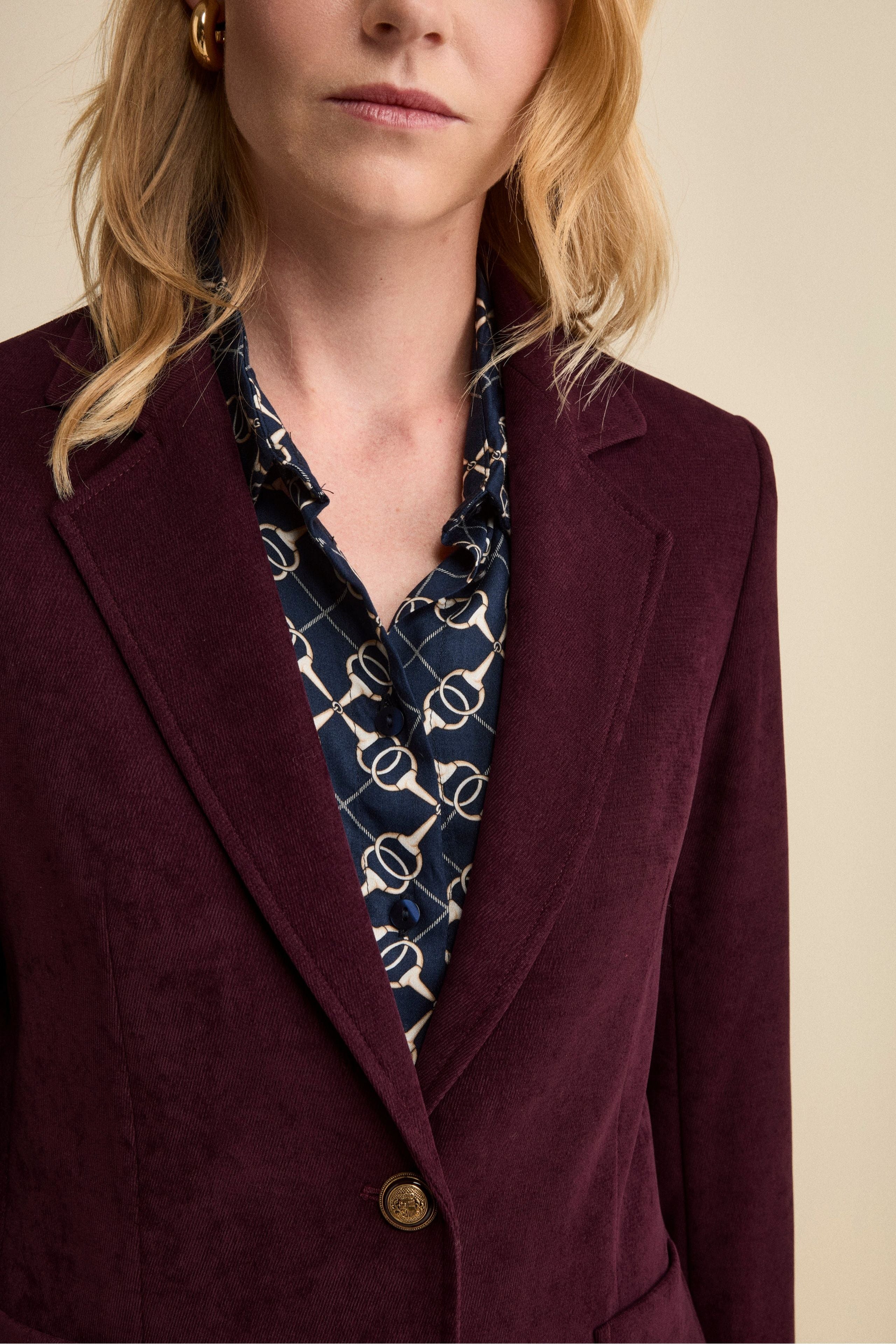 Lined Single-Breasted Velvet Jacket - Burgundy