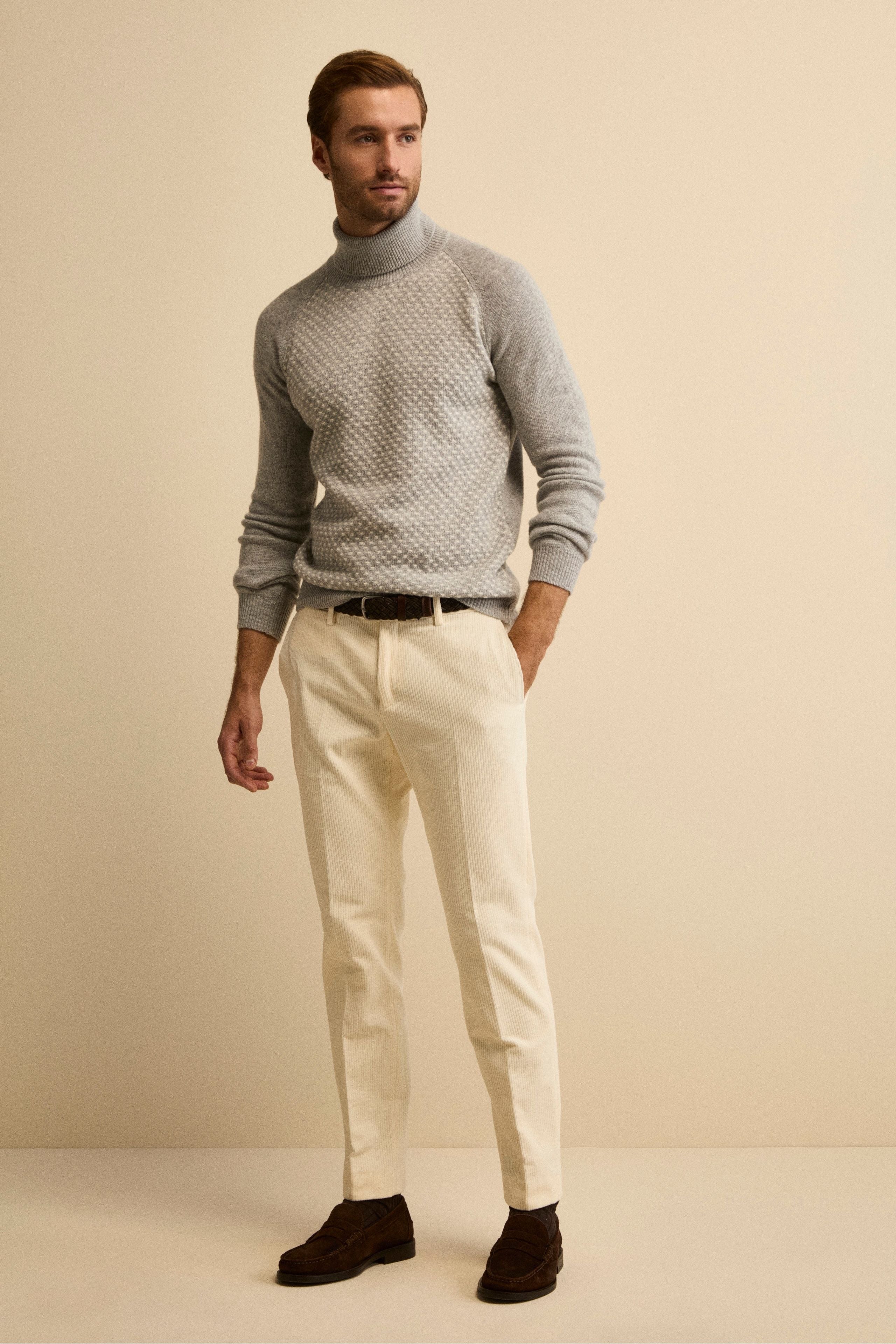 Regular Fit Velvet Trousers - WHITE
