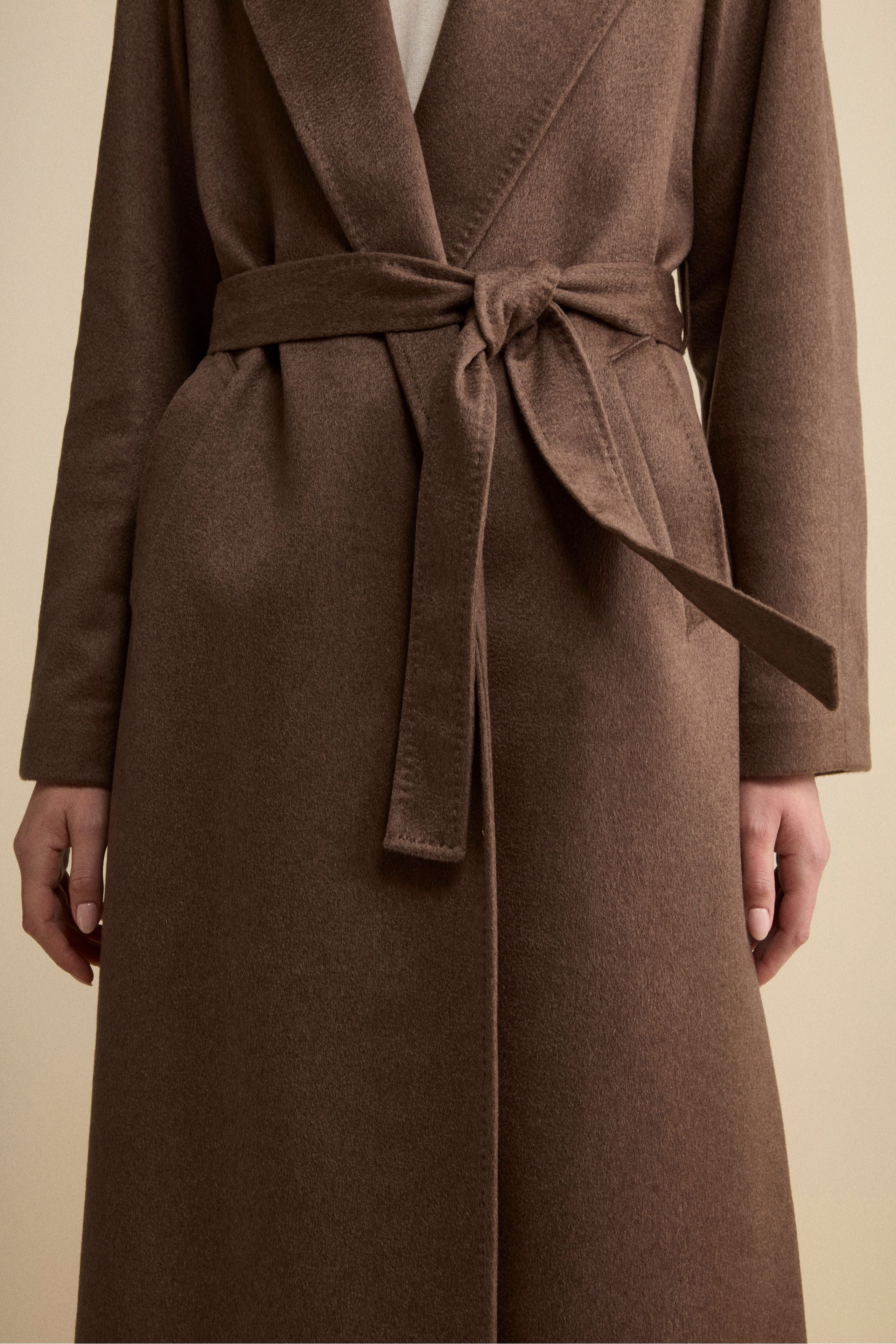 Cappotto Vestaglia Lungo in Puro Cashmere - NOCCIOLA
