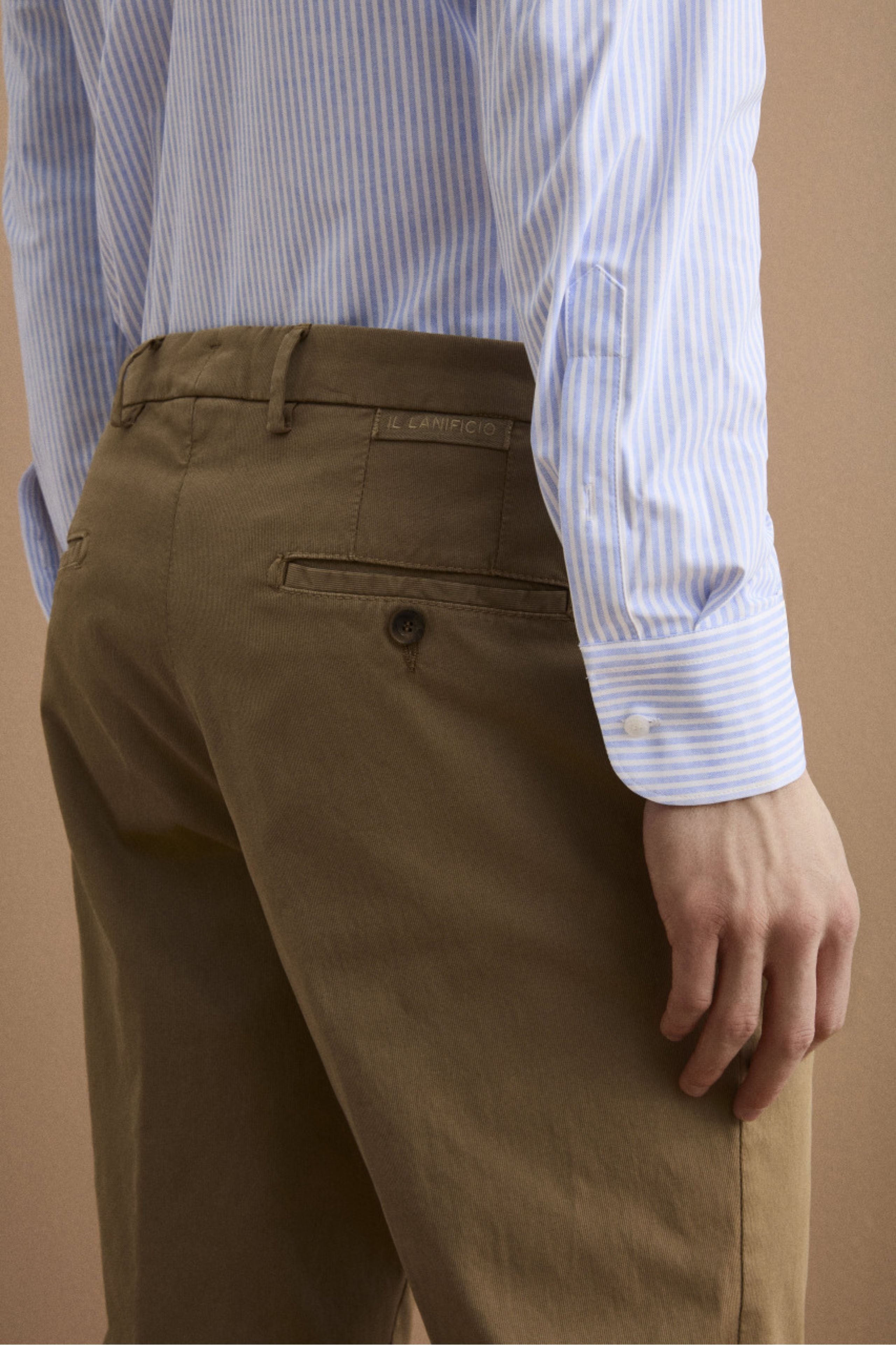 Pantalone Regular Fit in Cotone Canetté - NOCCIOLA