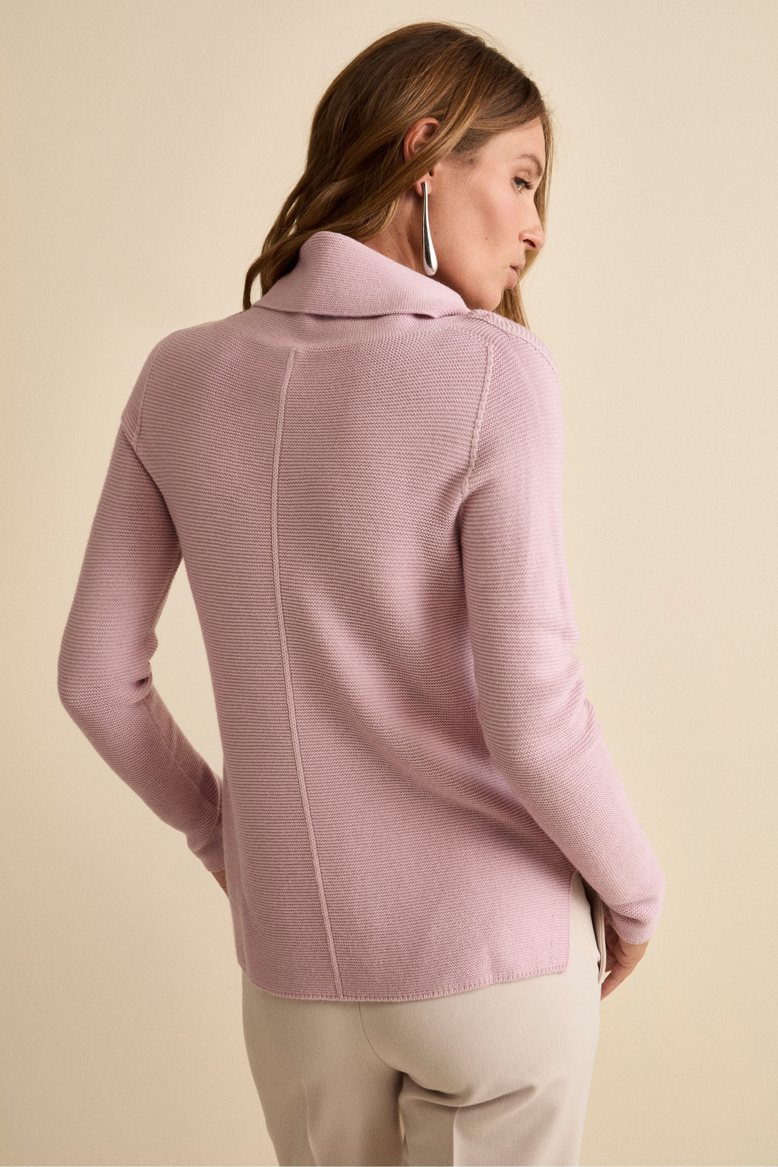Sweater with Side Slits in Merino Wool - PINK