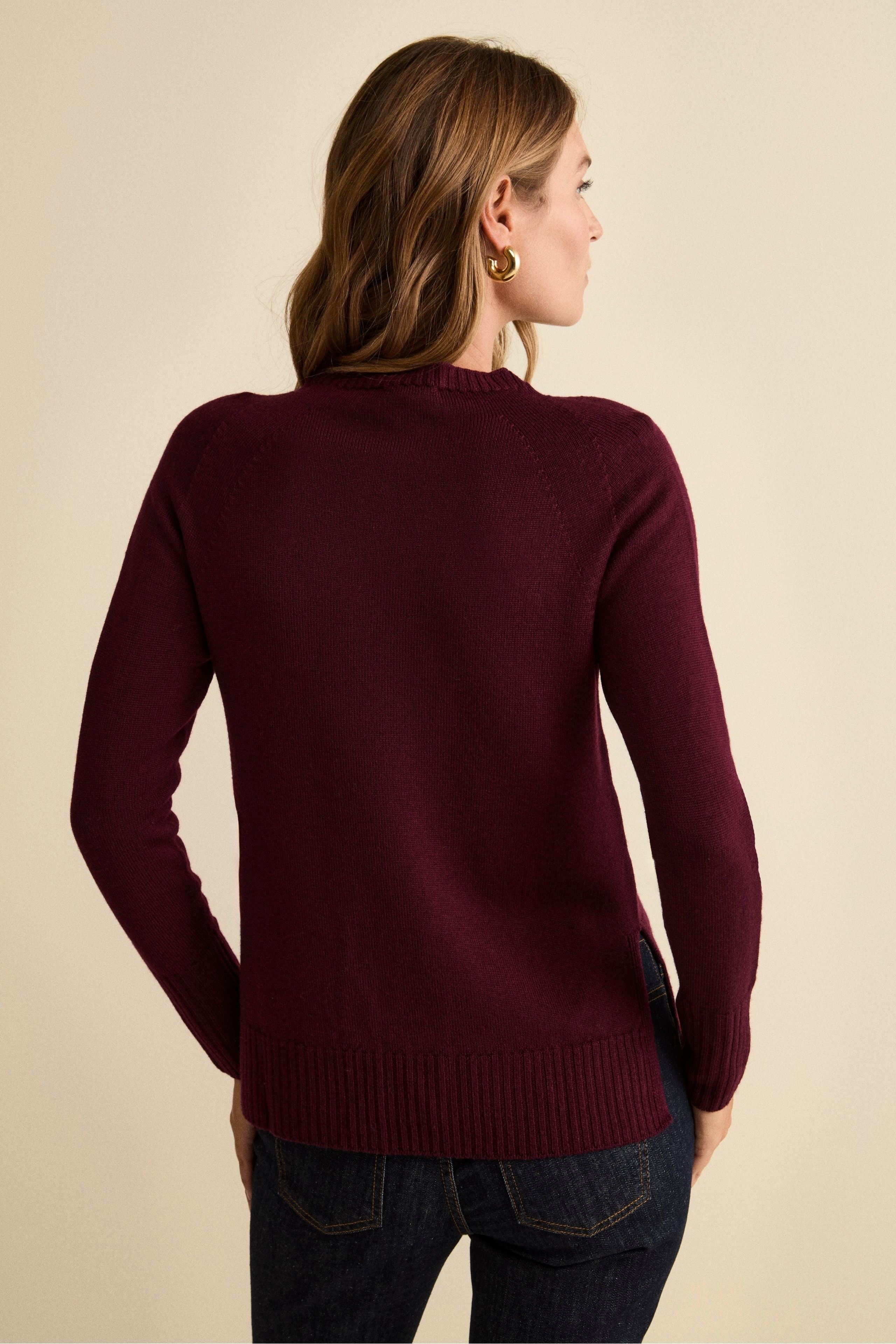 Merino Wool Crewneck with Ribbed Hem - Burgundy