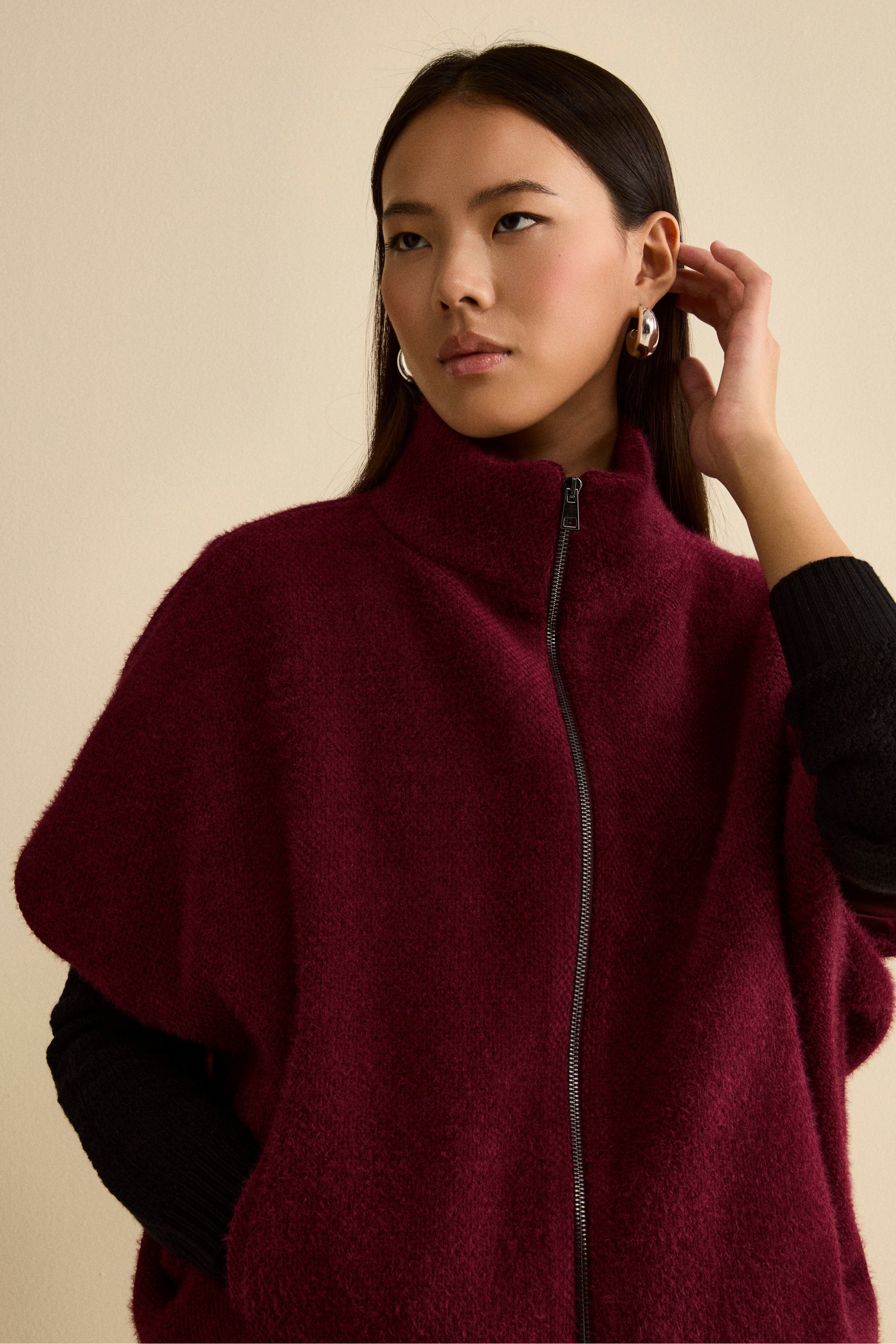Lined Cape with Zip - Burgundy