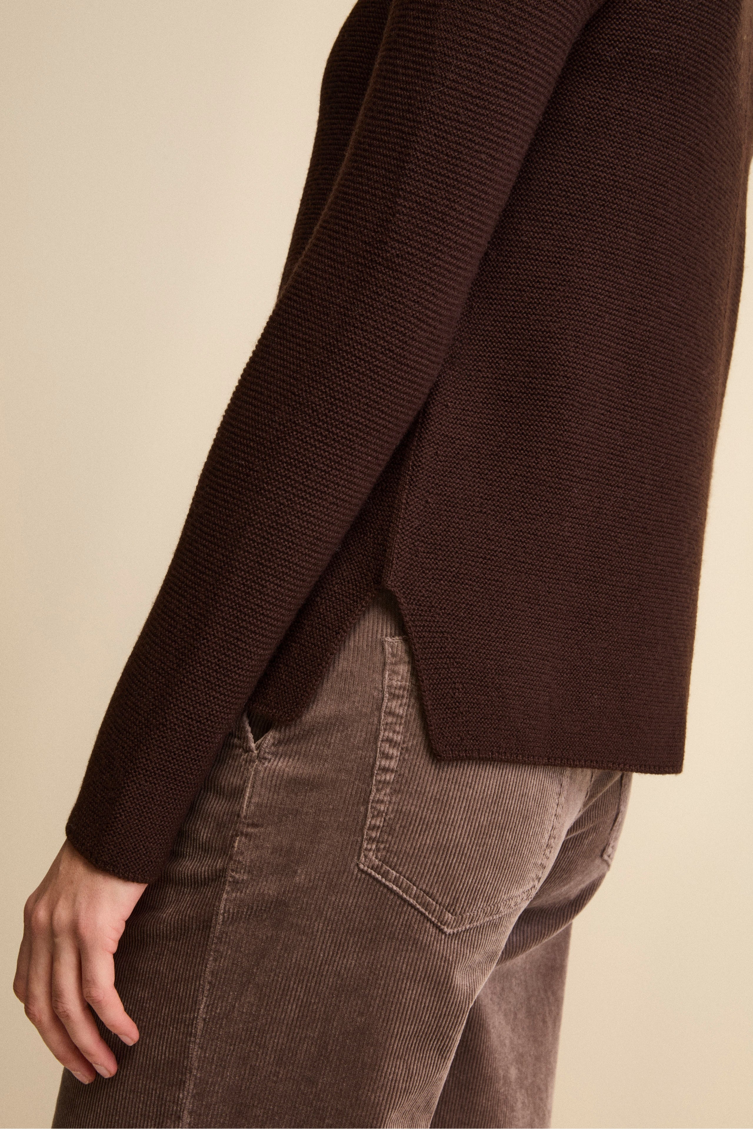 Pull Col Bateau en Laine Mérinos - Marron foncé