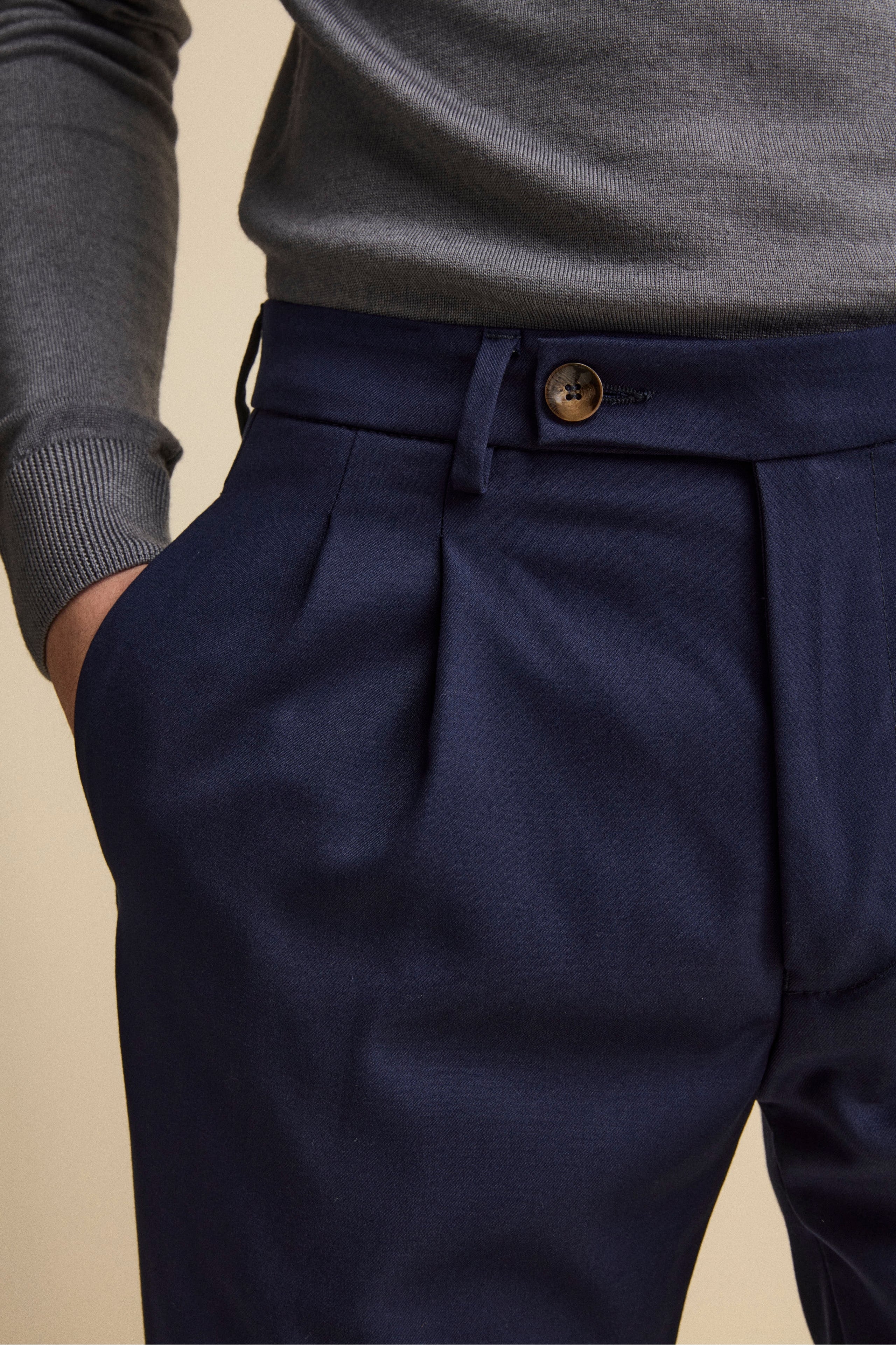 Straight-Leg Wool-Blend Trousers with Pleats and Cuffed Hem - BLUE