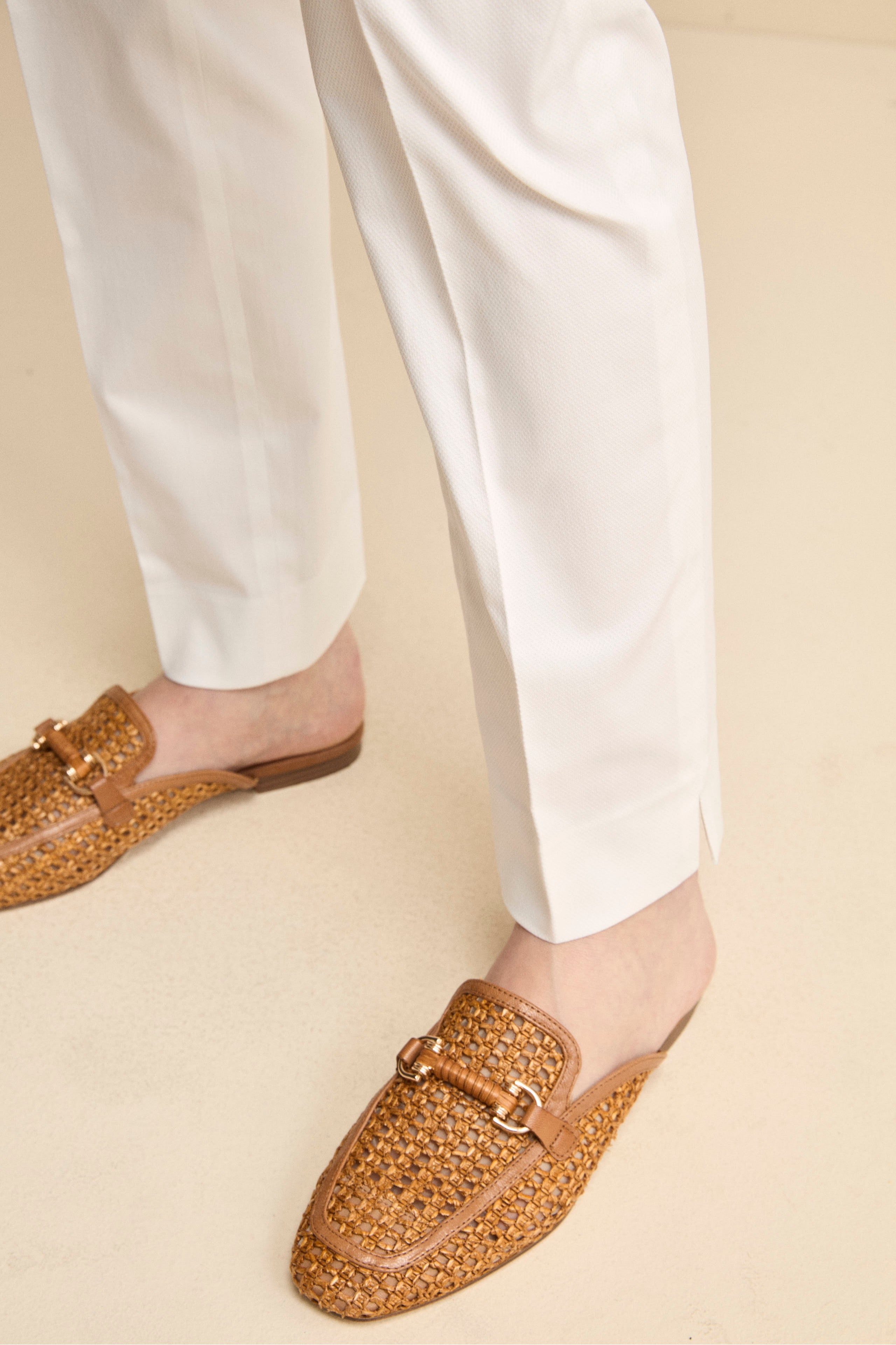 Pantalone Piquet a Sigaretta in Cotone - BIANCO