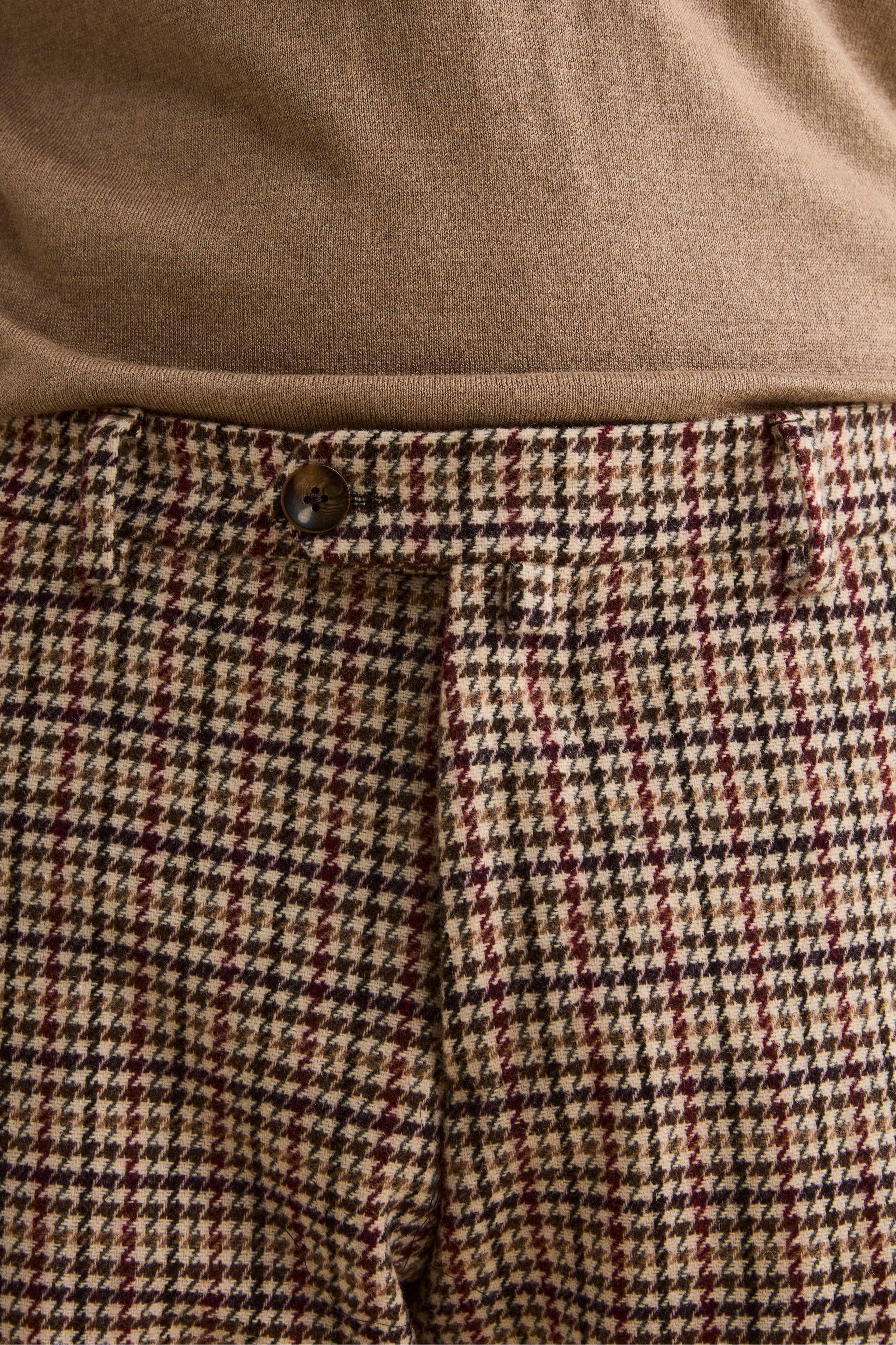 Wool-Blend Slim Fit Patterned Trousers - BEIGE HOUNDSTOOTH