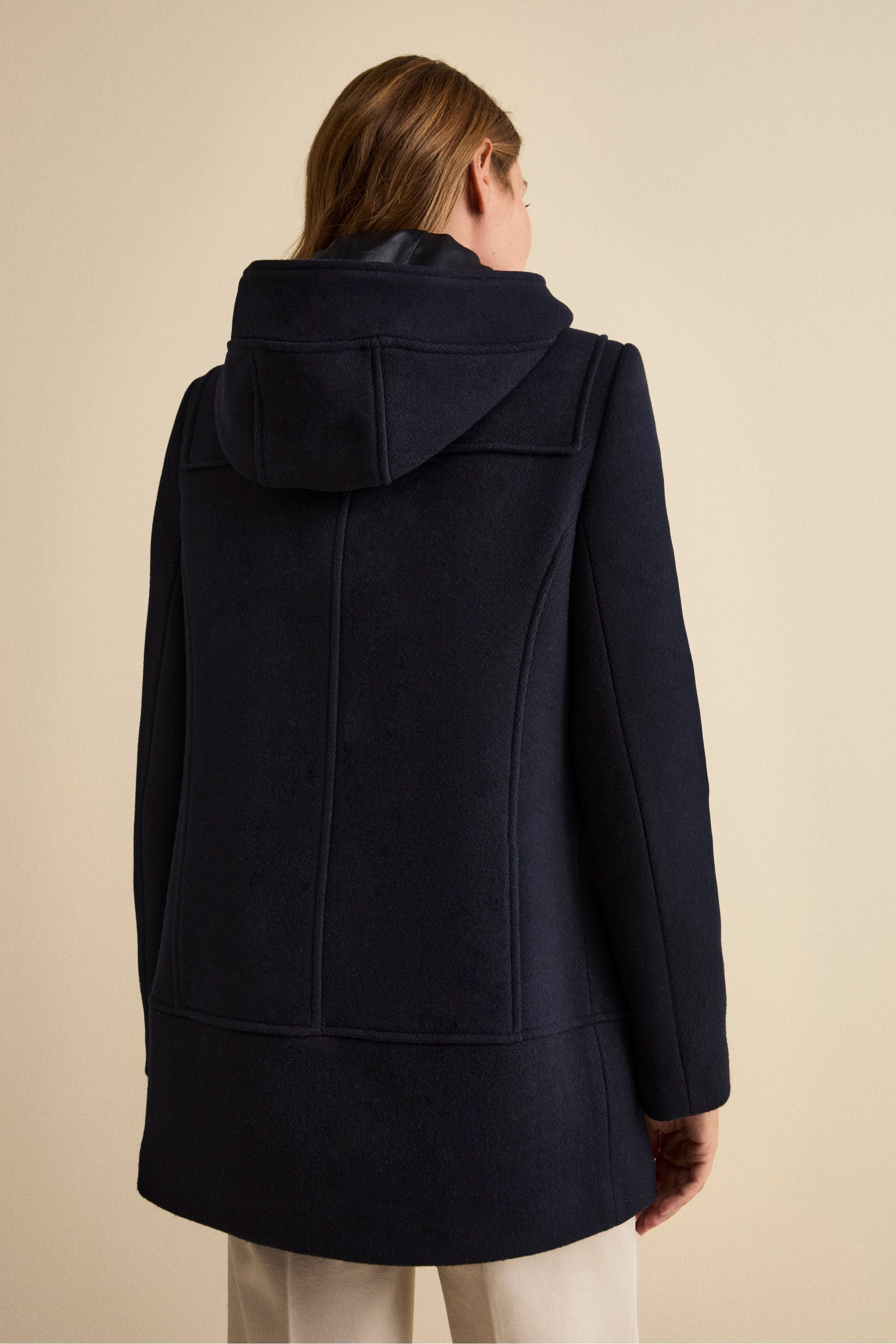 Wool Blend Duffle Coat with Hood - BLUE